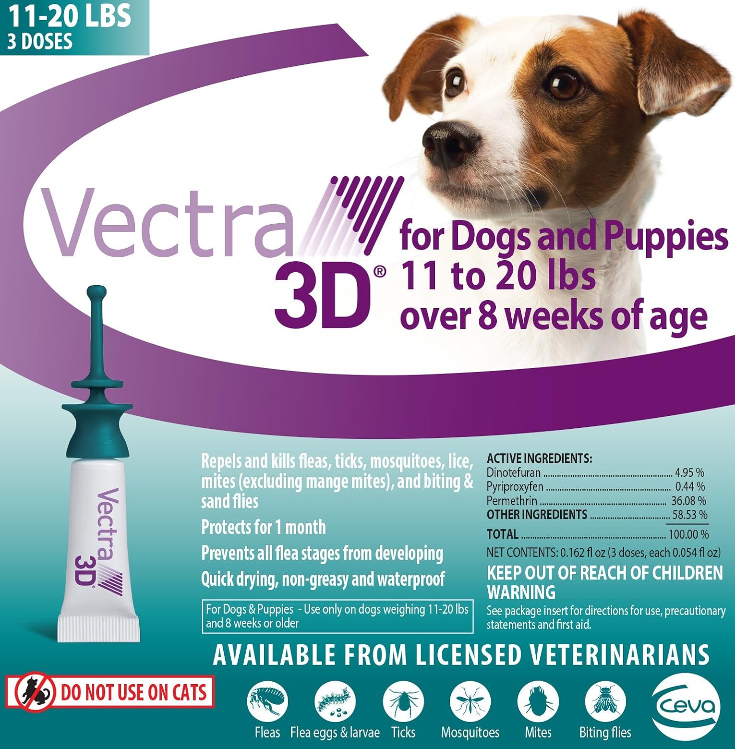 Vectra 3D S Dog 11 to 20 lbs 3pack Teal