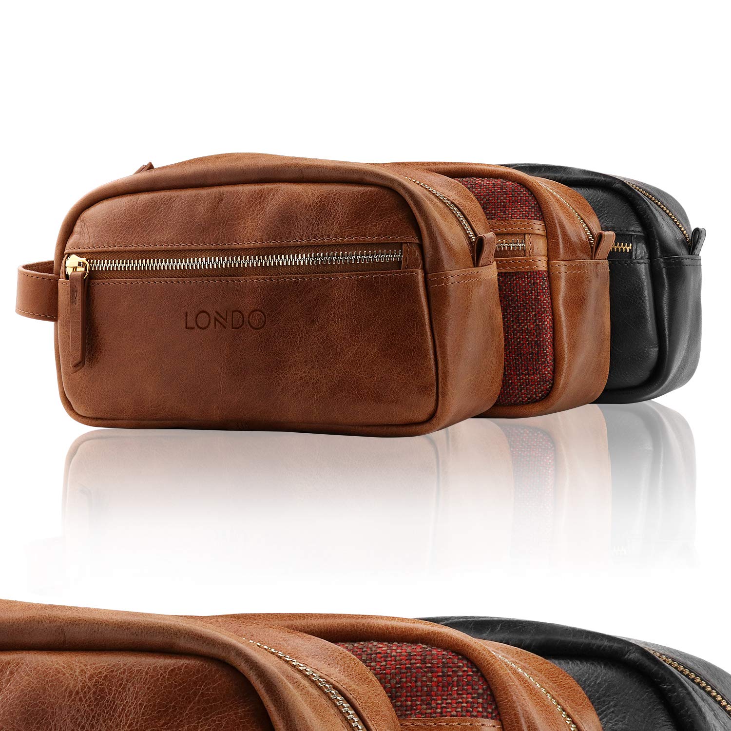 Londo - Articles de toilette en cuir véritable Dopp kit, sac de rangement pour organisateur de rasage pour maquillage, étui - Unisexe