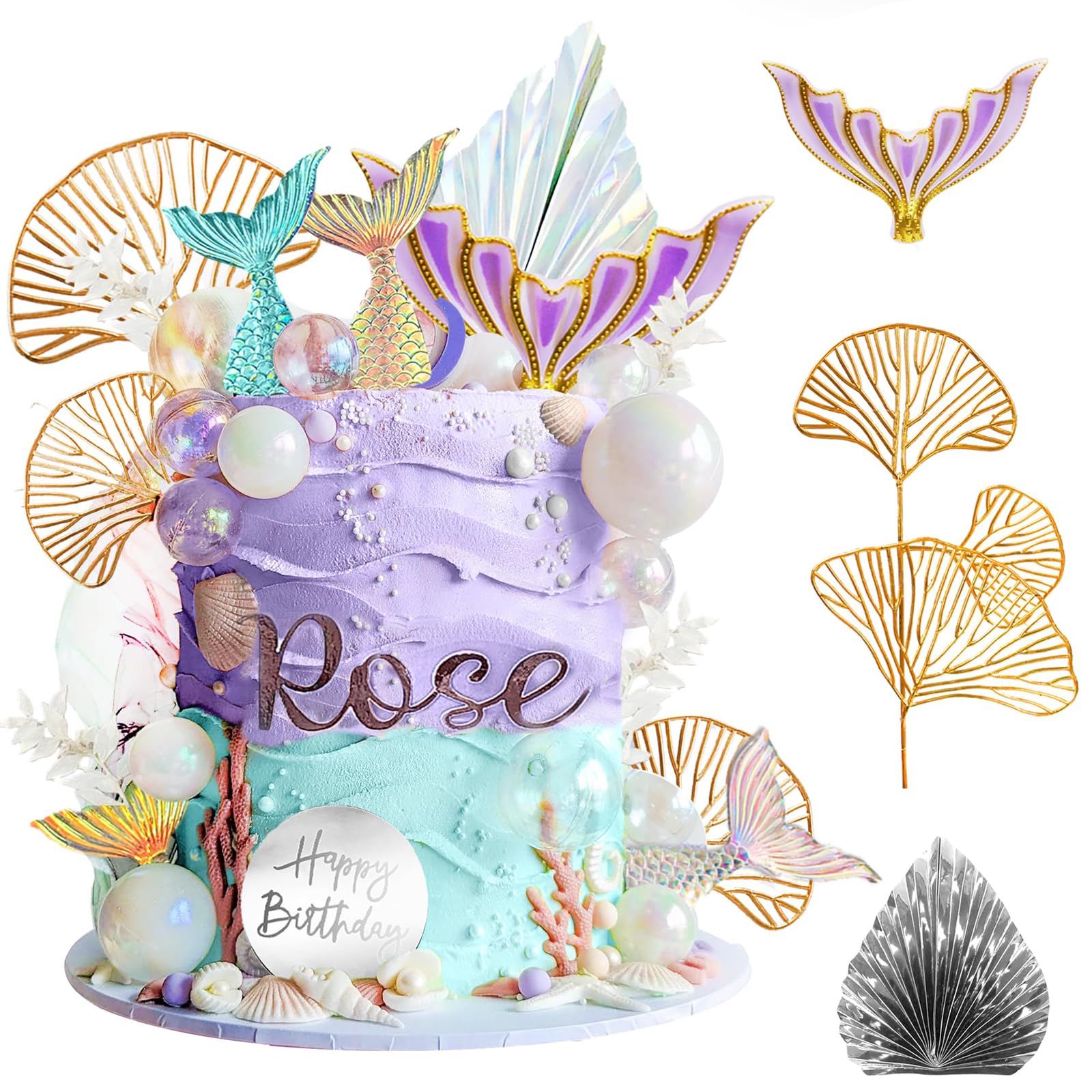 24 Decorazioni Torta Sirena - Per Compleanni, Con Modello Ariel E Animali Marini - Foto 5