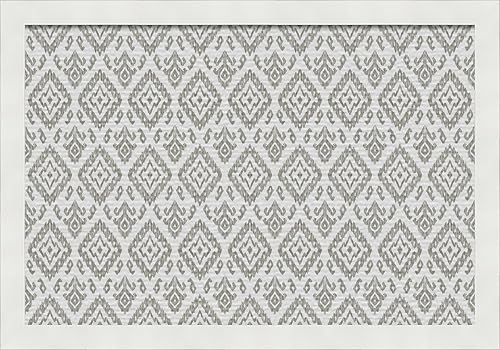 PinPix Tablero de anuncios de corcho de 18 x 12 pulgadas. Este tablero decorativo enmarcado viene con diseño de peltre vintage Ikat y marco blanco