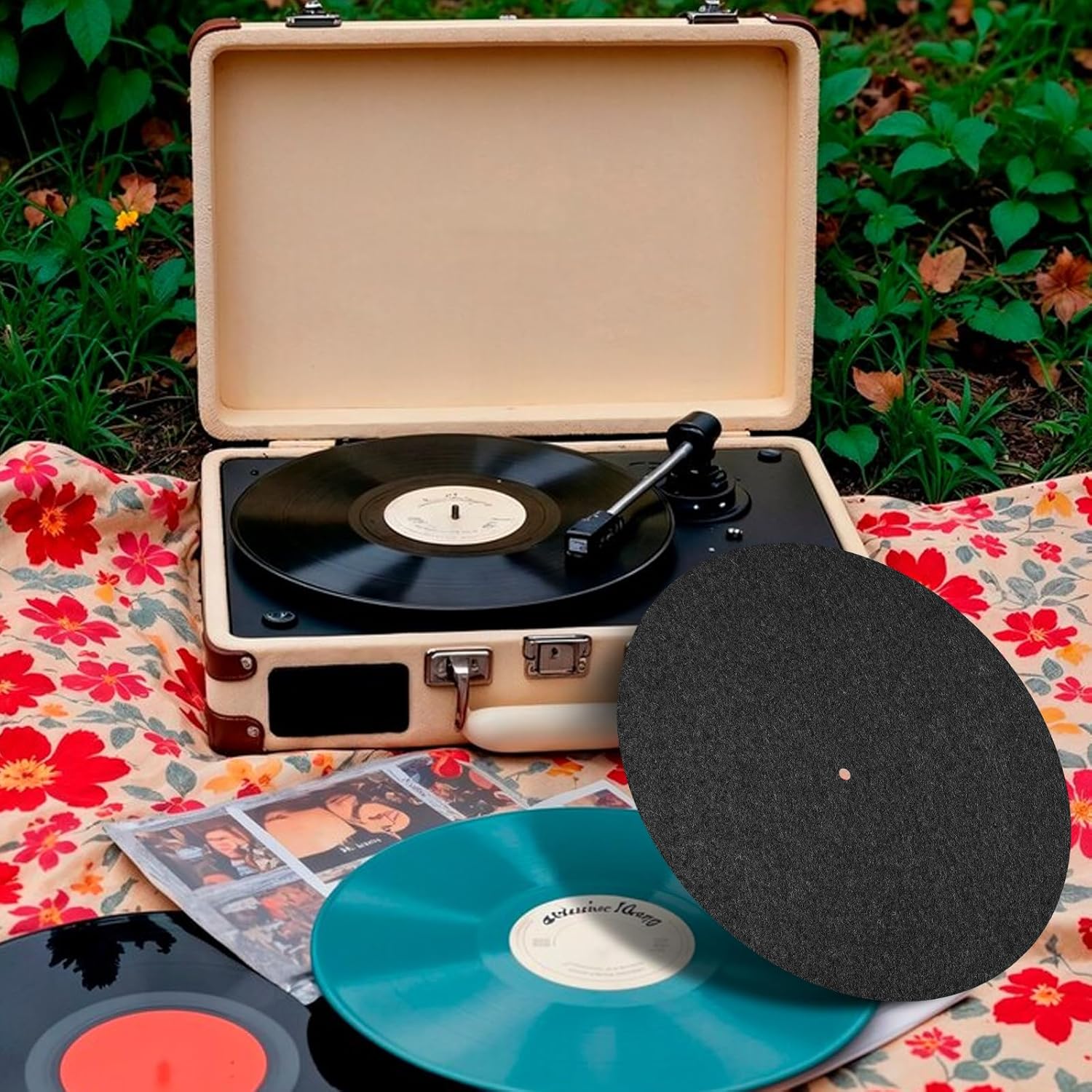 2 Pcs Record Player Mat, Turntable Platter Mat, 12 Inch 3mm Turntable Slipmat Wool Mat, Record Protective Mat, Anti-Slip & Anti-Static Felt Record Pad, Turntable Rubber Mat for Home Record Players