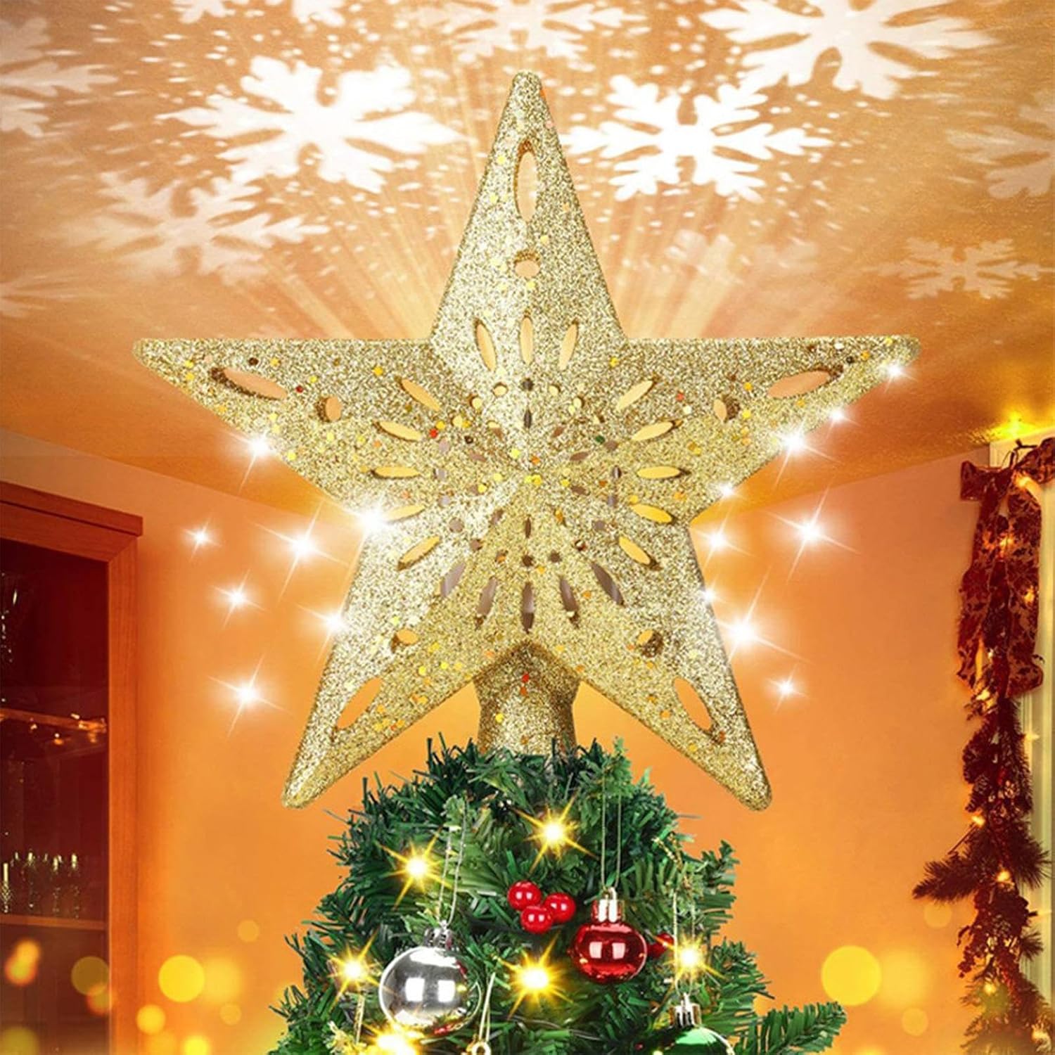 Christmas Tree Topper Star, Lighted Tree Ornament for Seasonal Decorating with Led Glow, Abs Construction with 450 G Build, Great for Apartment Church Group Events Living Room Setups Bedroom Displays