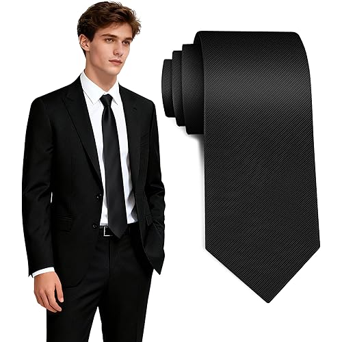 Fineknot Black Ties for Men, Formal Neckties for Men, Solid Color Mens Ties for Business, Wedding, Party, Mens Neck Tie