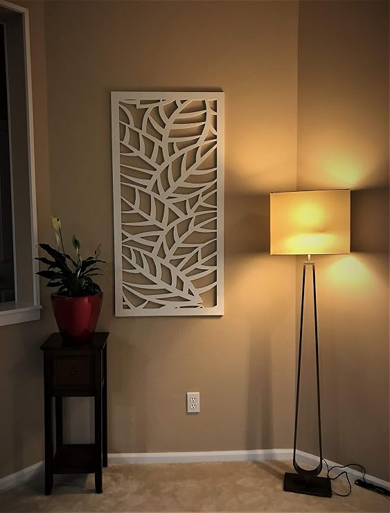 VIMA (Leaf Veins) Decorative Wall Art Panel - 48 L x 24 W x 3/8 H, White Color PVC Board Panel with Private Screen Fence Design for Home Renovation & Wall Decor