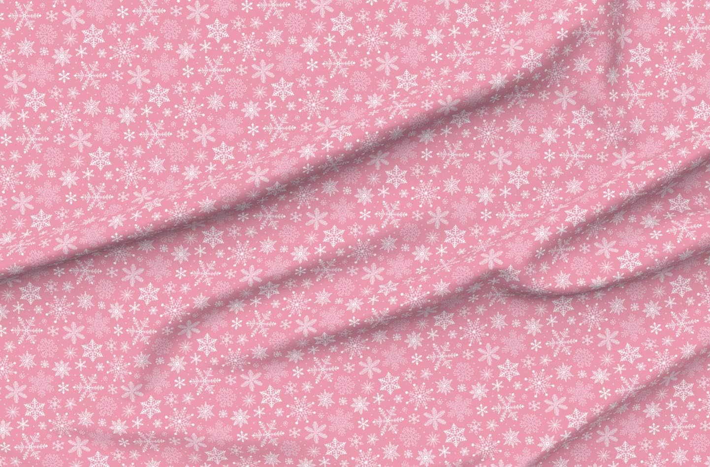 Spoonflower Fabric - Snowflakes Christmas Pink Holidays Winter Snowflake Xmas Printed on Organic Cotton Sateen Fabric by The Yard - Sewing Quilting Apparel Home Decor