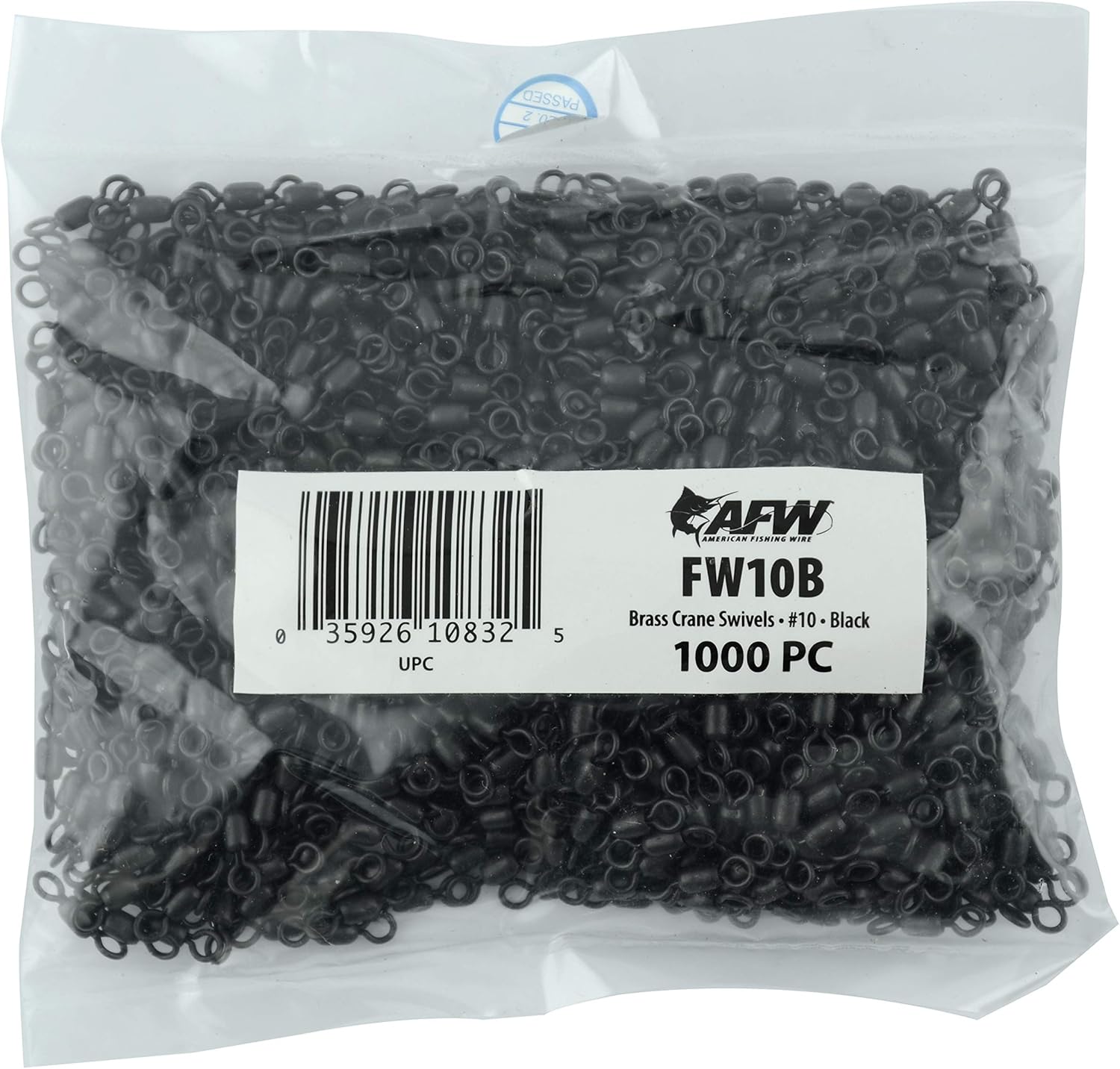 Brass Crane Swivels, Size #10, 30 lb (14 kg) Test, Black, 1,000 pc