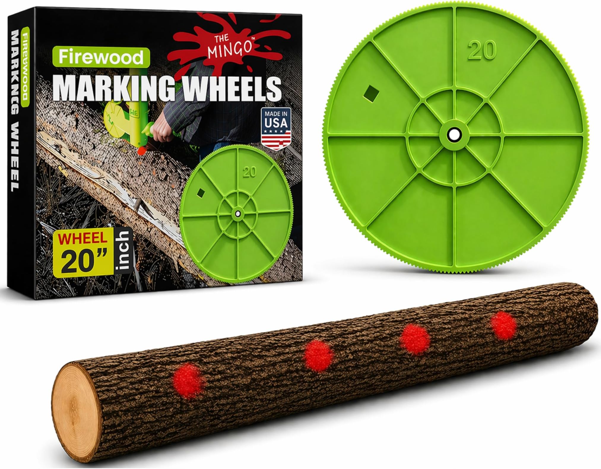 The Mingo Marker 24 inch Firewood Marking Wheel -Chainsaw Firewood Measuring Tool Marking 6,12, and 24 inches - Measuring Marker - Mingo Marker Firewood Cutting Tools - Firewood Logging Tools