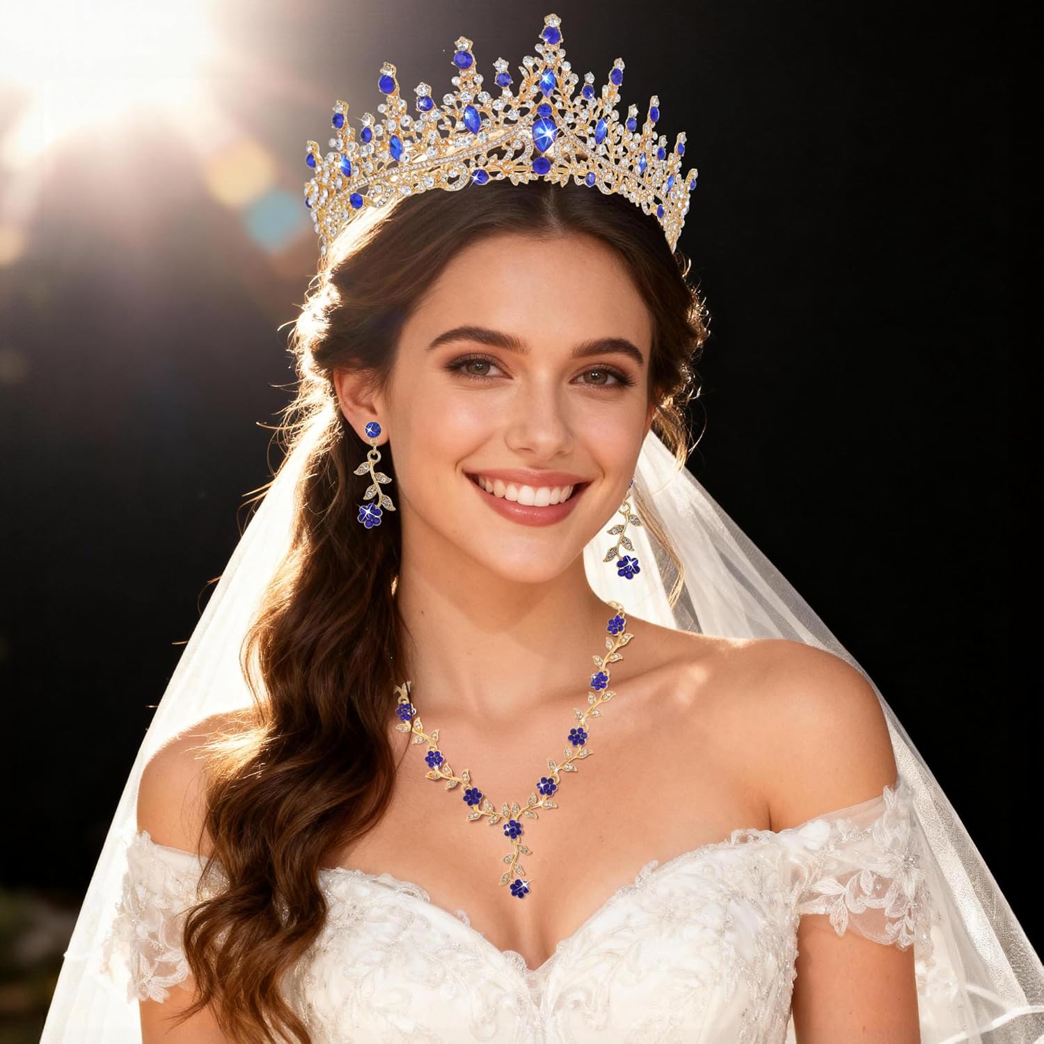 Kamirola Tiaras and Crowns for Women,Tiaras Earrings Necklace, Crystal Bridal Jewelry Set (TR48) - Image 3