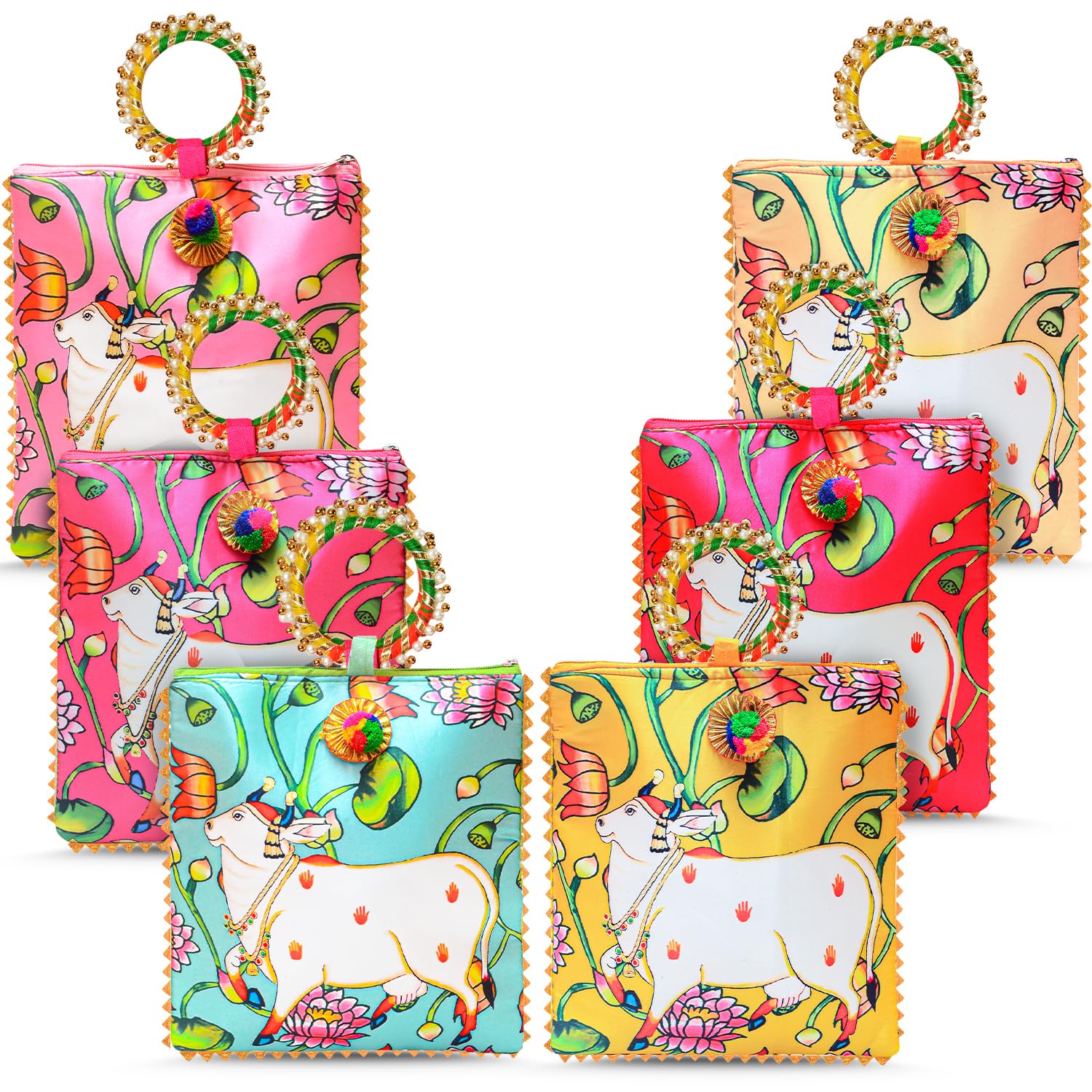 Women Potli Bags Pack of 6 | Gifting Potli With Handle & Zipper | Traditional Shagun Return Gifts Potli for Diwali, Mehandi, Haldi, Baby Shower, Wedding, Sangeet-image-26