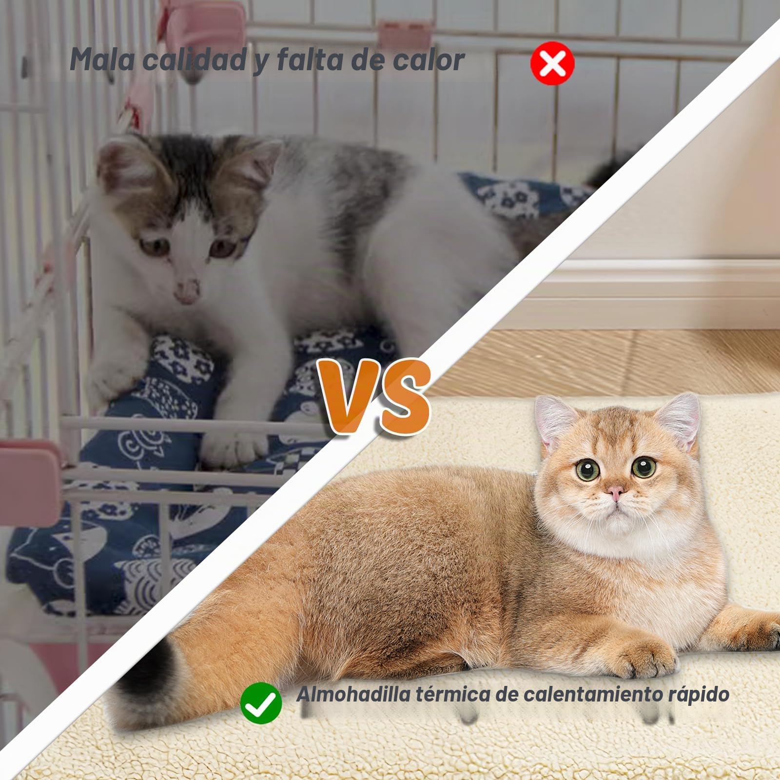 SPORWAY Manta térmica autocalentable para gatos y perros, 60 x 45 cm, manta térmica lavable (blanco)