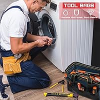 Vista 4 de Cunno 12 bolsas de herramientas de 13 pulgadas a granel para hombres, resistentes, boca ancha, múltiples bolsillos, impermeables, parte inferior