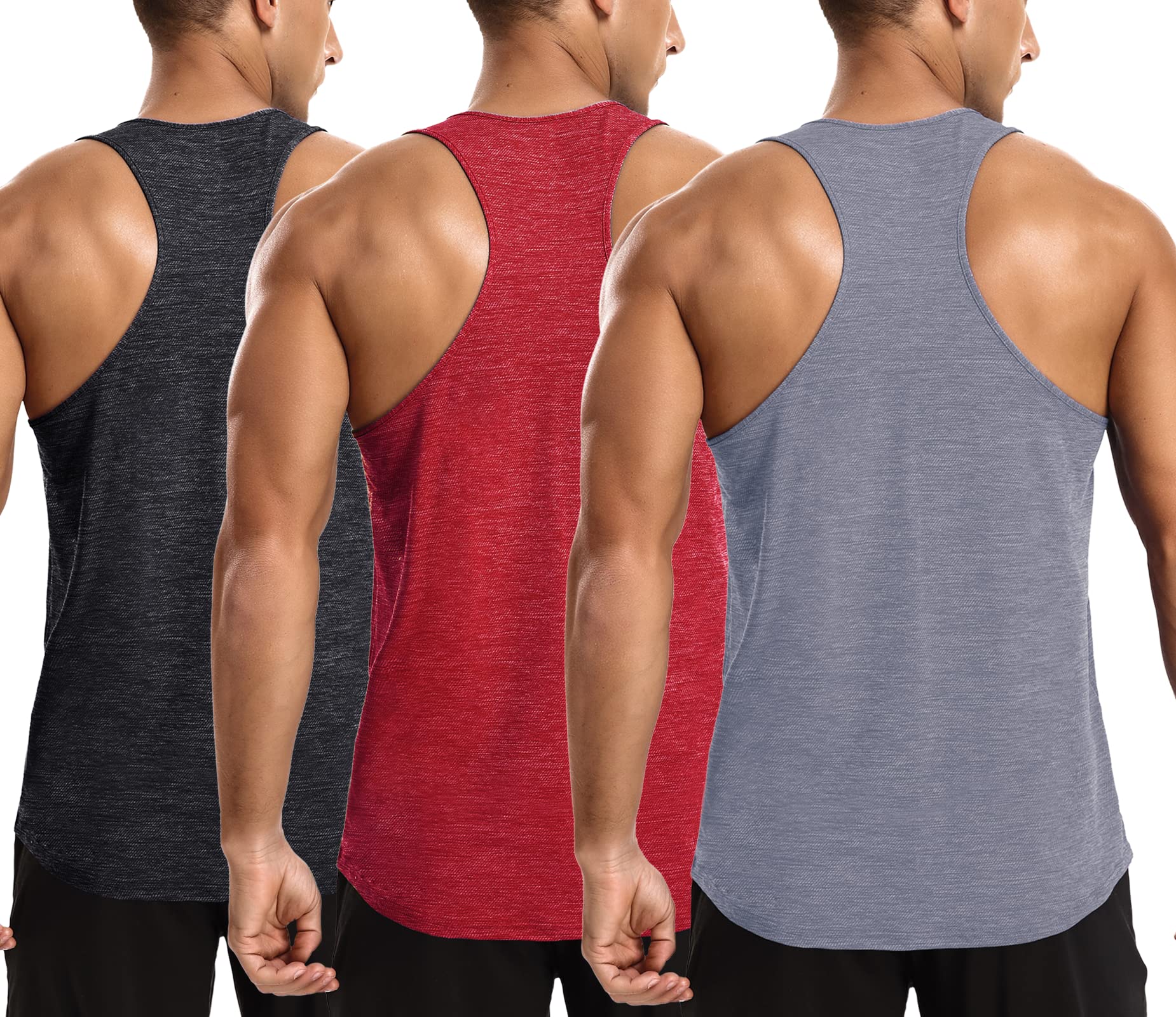 LecGeeMen's 3 Pack Dry Fit Y-Back Tank Tops Gym Workout Muscle T-Shirts Mesh Bodybuilding Fitness Sleeveless Shirts