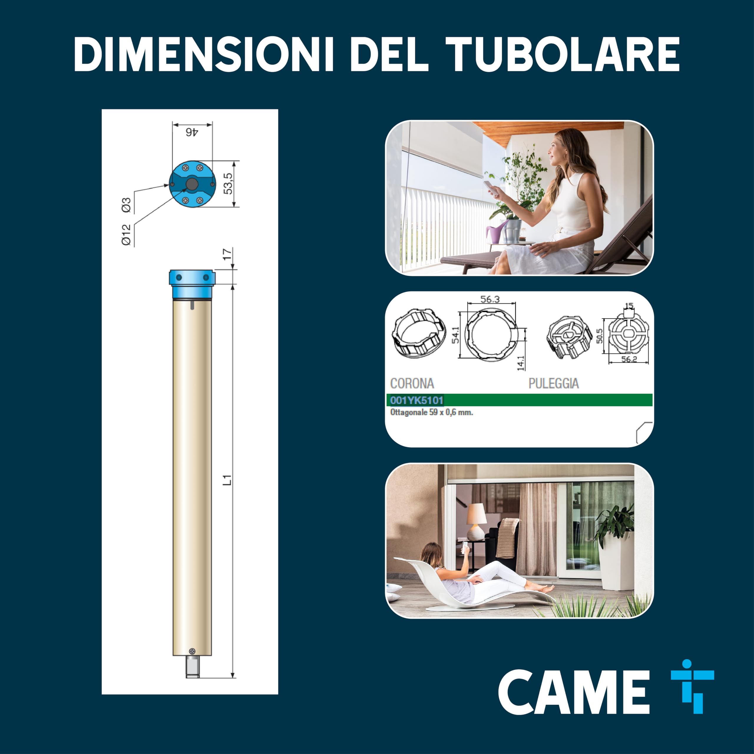 CAME Kit Motore Tubolare MONDRIAN 5 potenza 50NM con perno Q Set completo per l'automazione di tapparelle, schermi e tende da sole per migliorare il comfort e la gestione degli spazi