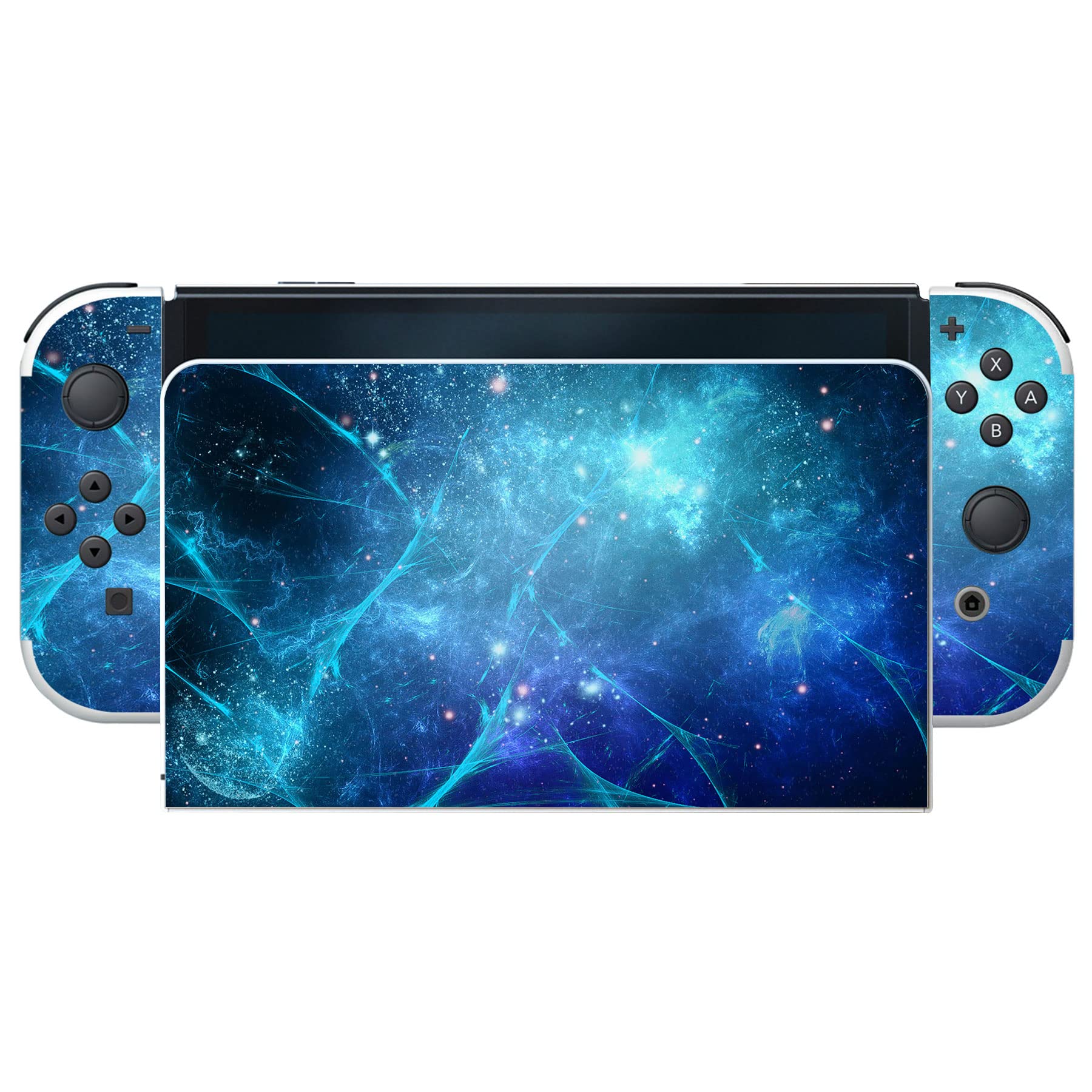 PlayVital Pegatina Protectora Completa para Nintendo Switch OLED - Calcomanías Decorativas para Joy-con y Consola, Skin Stickers Adhesivos (Azul Nebula) — view 8