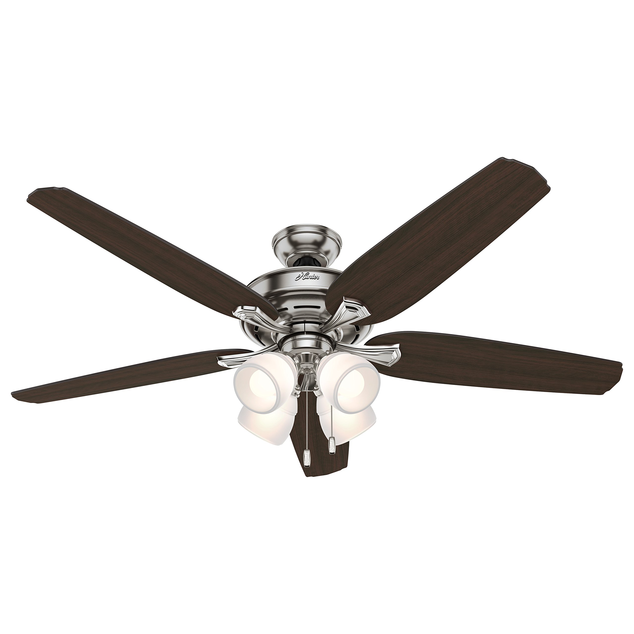 Hunter 60 in. LED Ceiling Fan with 4 Lights and Cased White Glass in Brushed Nickel (Renewed)