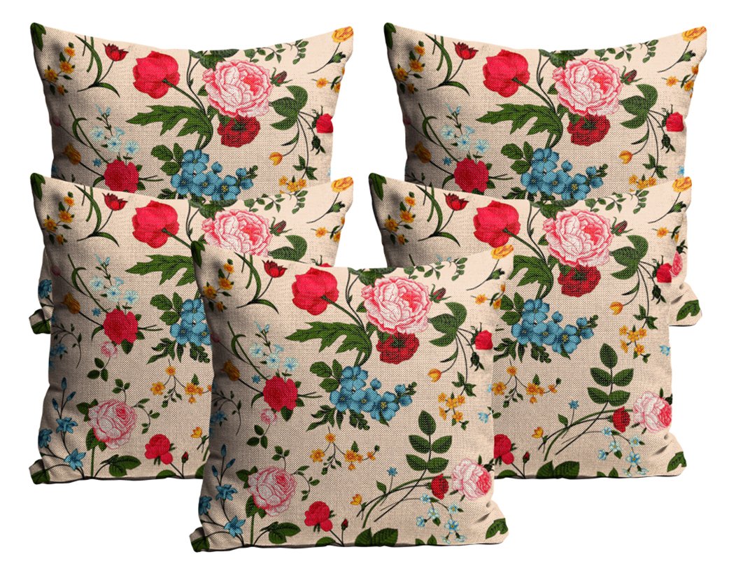 Sleep Nature'sâ„¢ Jute Fabric Printed Decorative Throw/Pillow Covers,Cushion Covers for Living Room, Bed Room, Sofa,Chairs Pack/Set of 5 (Multi Colour, Size 24 x 24 Inches)