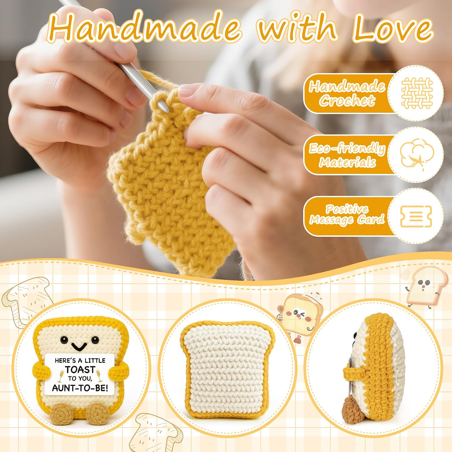 Aunt to Be Gifts, Pregnancy Announcement for Sister Best Friend, Mothers Day Funny Baby Shower Gender Reveal Party Gifts, First Time Auntie New Aunt Present, Handmade Crochet Toast for New Auntie