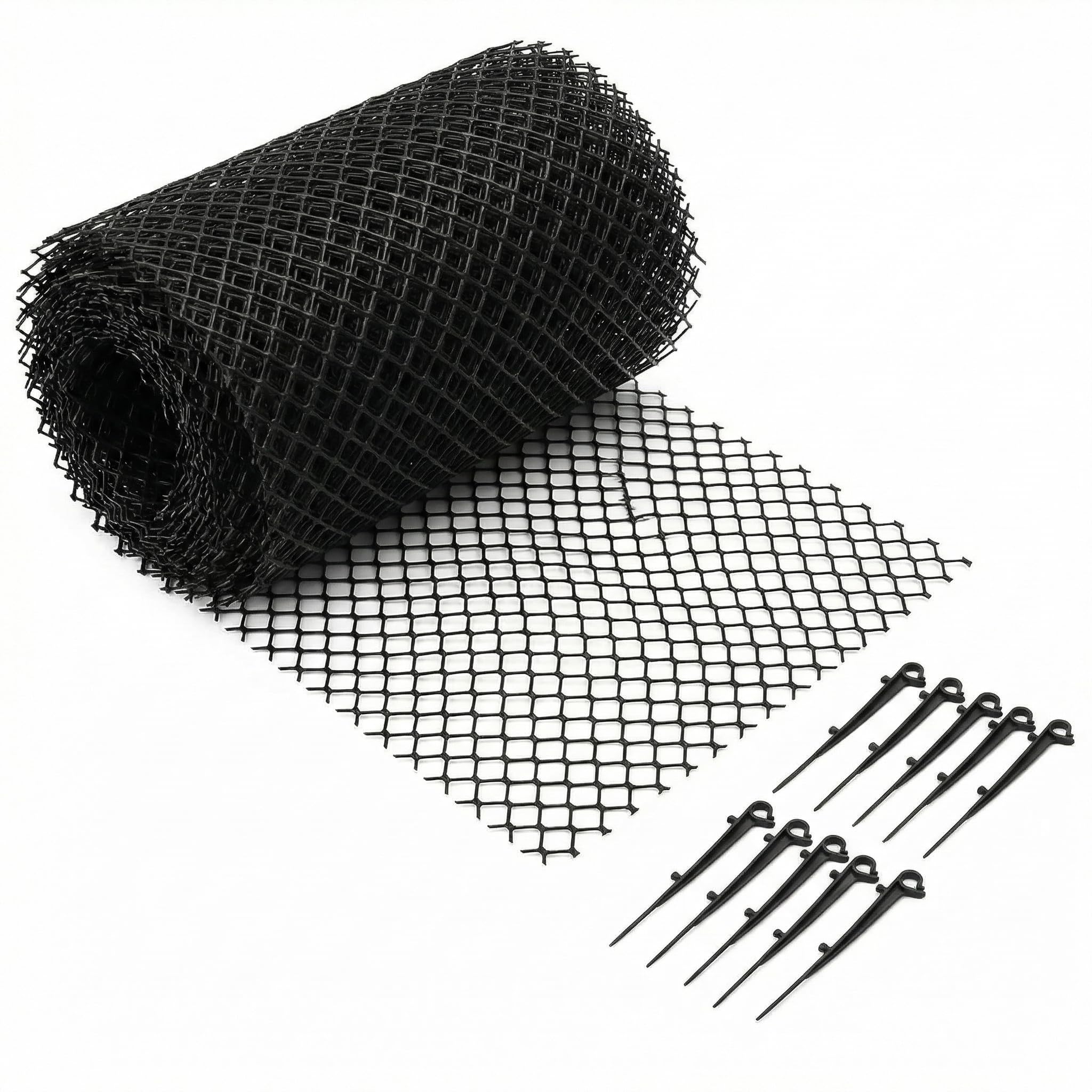 QWORK® Plastic Gutter Guard Netting - 6 m x 15 cm - Downpipe Leaf Guard Mesh Covers with Fixing Clips, Prevents Guttering Blockages, Cut to Size