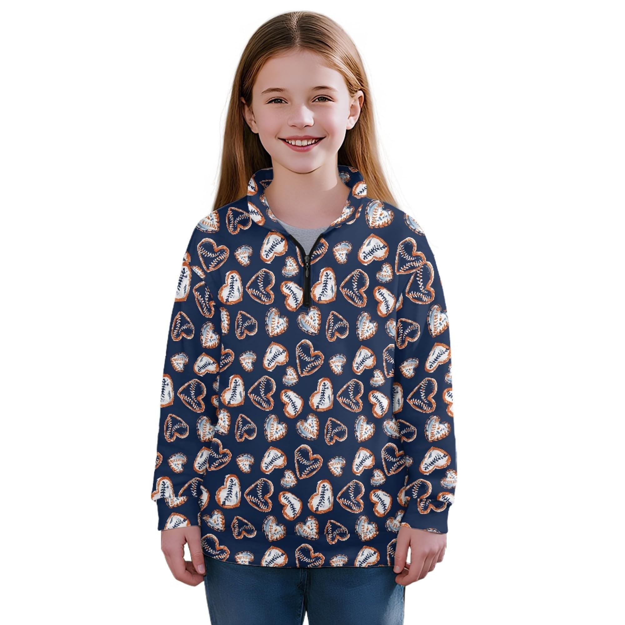 AmzPrint Half Zip Pullover Jackets Girls Long Sleeve Warm Pullover Back To School Running Oversized Hoodie For Big Girls