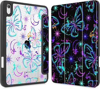 Mektron Printed Case for iPad mini 7 A17 Pro 2024/ Mini 6 2021, iPad mini 7th/6th Generation 8.3-inch Liquid Retina Display Cover, Buit in Pencil Holder with Clear Back Shell, Fantasy Butterfly