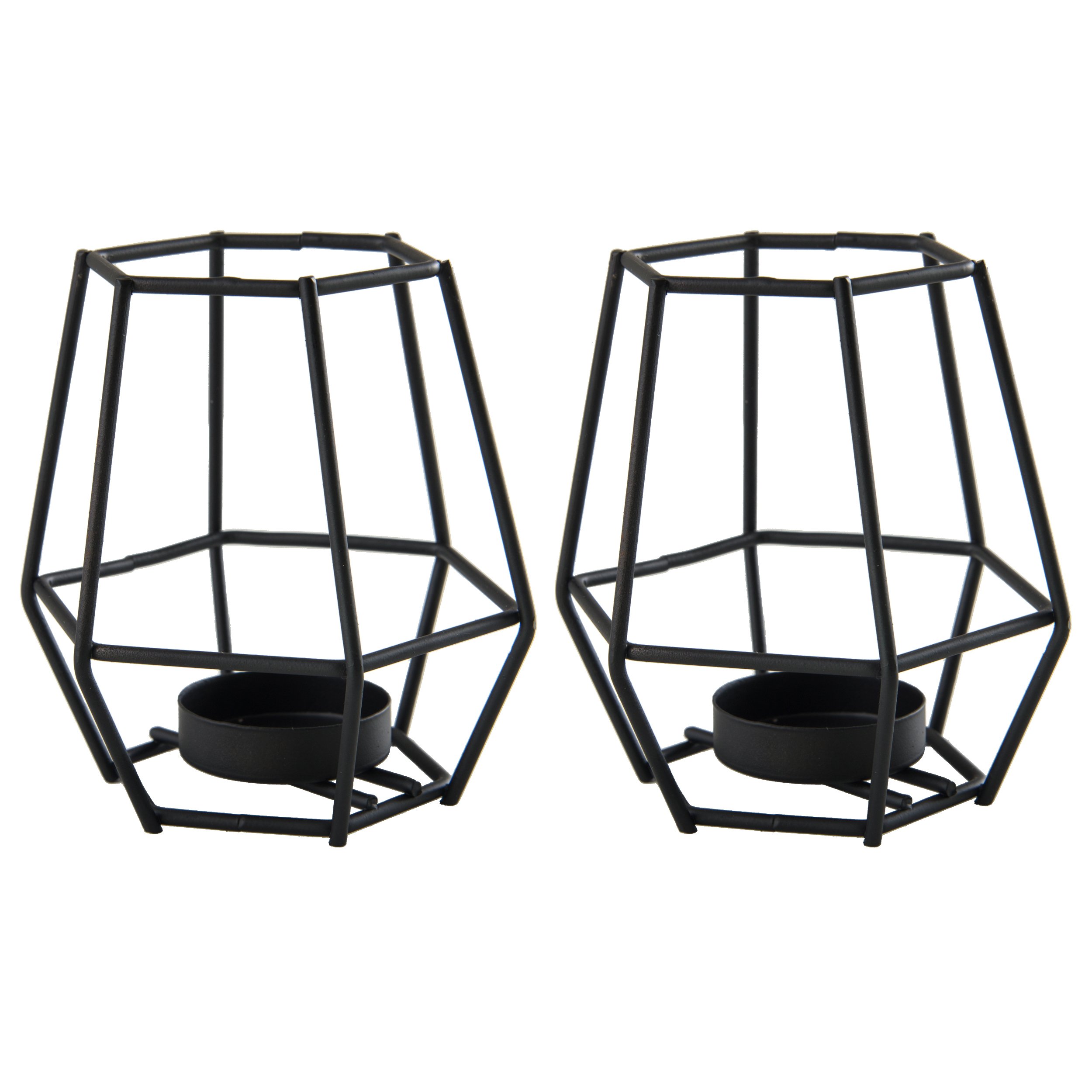 Pair of - Decorative Black Geometric Basket Cage Tealight Candle Holders