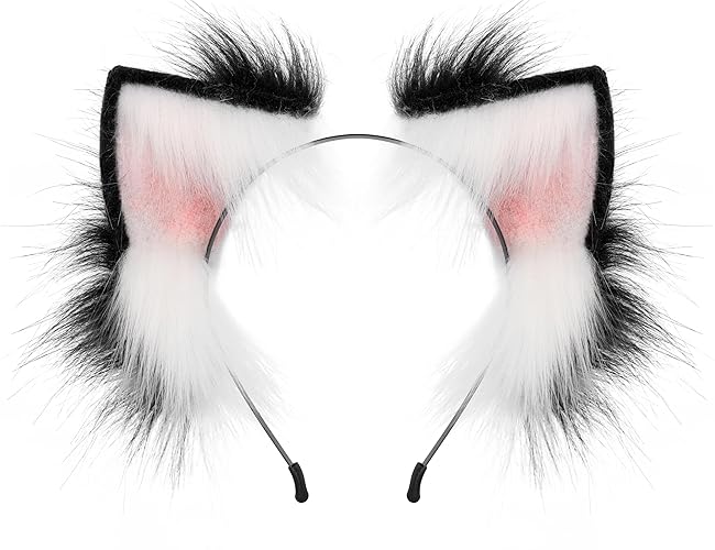 QinRuan Cat Fox Faux Fur Ears Headband Cute Halloween Fancy Dress Cosplay Handmade Animal Furry Ears Hair Hoop