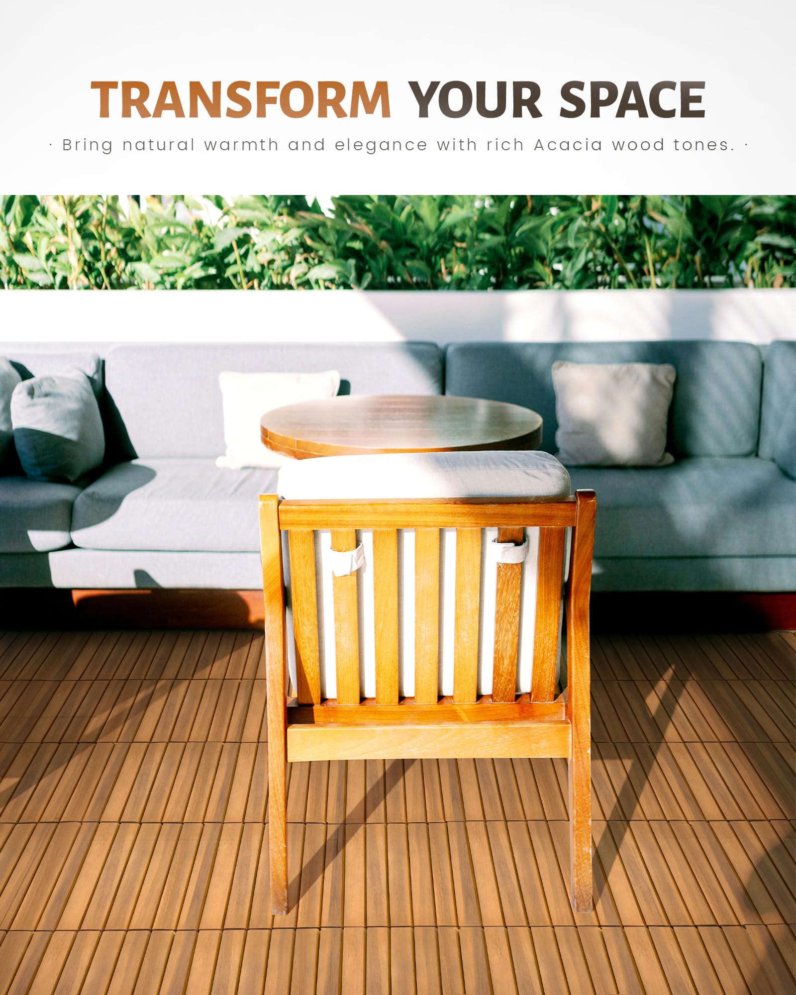 Upolana 9 PCS Interlocking Deck Tiles 12' x 12', 6 Slats Outdoor Flooring Acacia - product photo