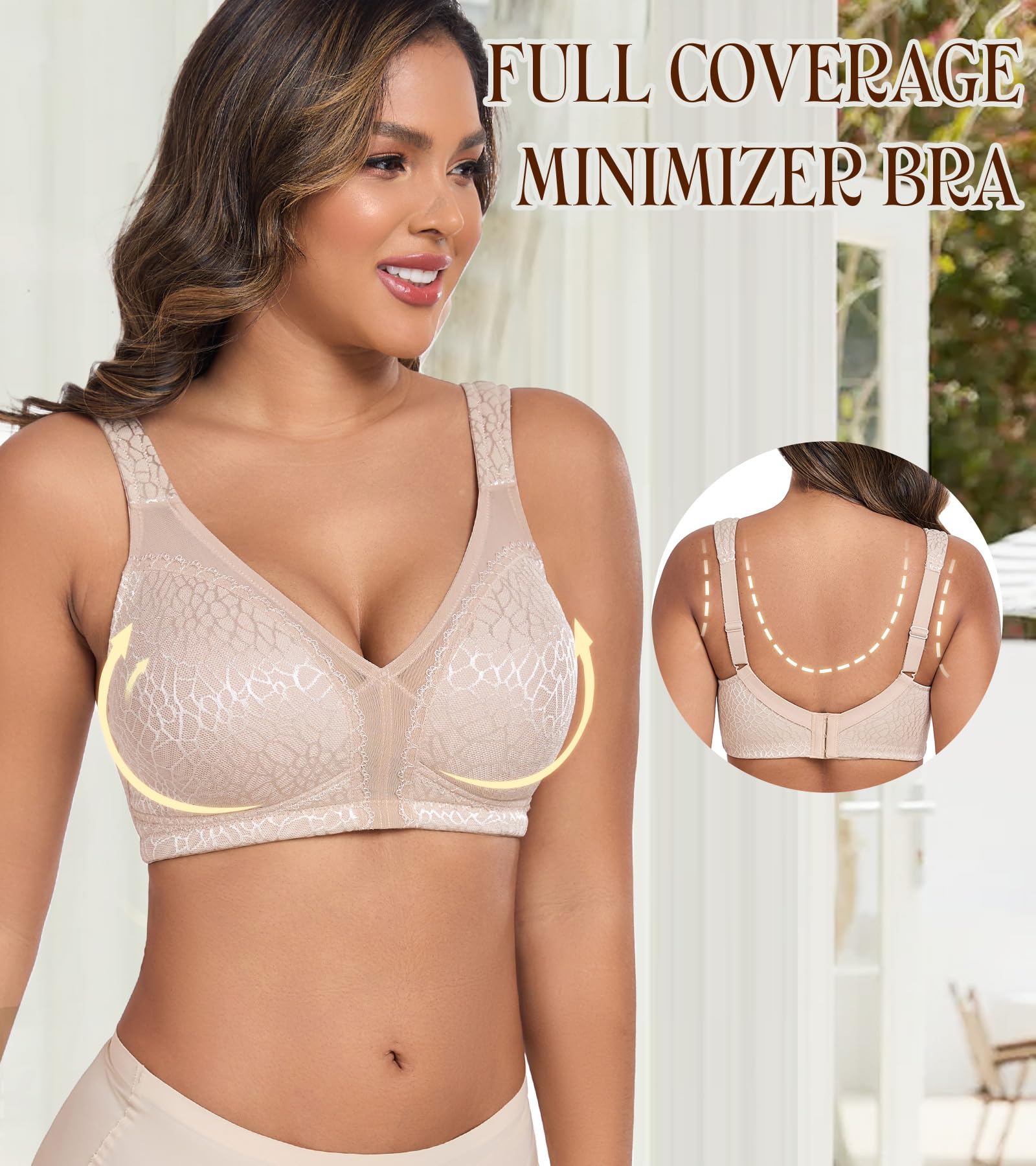 Minimizer Bra Donna Senza Ferretto Taglie Grandi Coppe Intere Senza Imbottitura Comfort sulla Schiena Morbido Elasticità Senza Ferretto