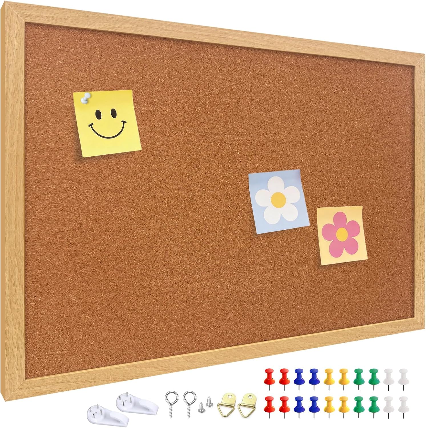 Cork Bulletin Board, 24 X 36 inches with Oak Wood Finish Frame, for Wall Office Home and School