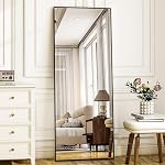 HARRITPURE Miroir 21"x56" pleine longueur, miroir en aluminium noir cadre avec support, miroir plein corps debout suspendu ou mur de fuite pour chambre, salon