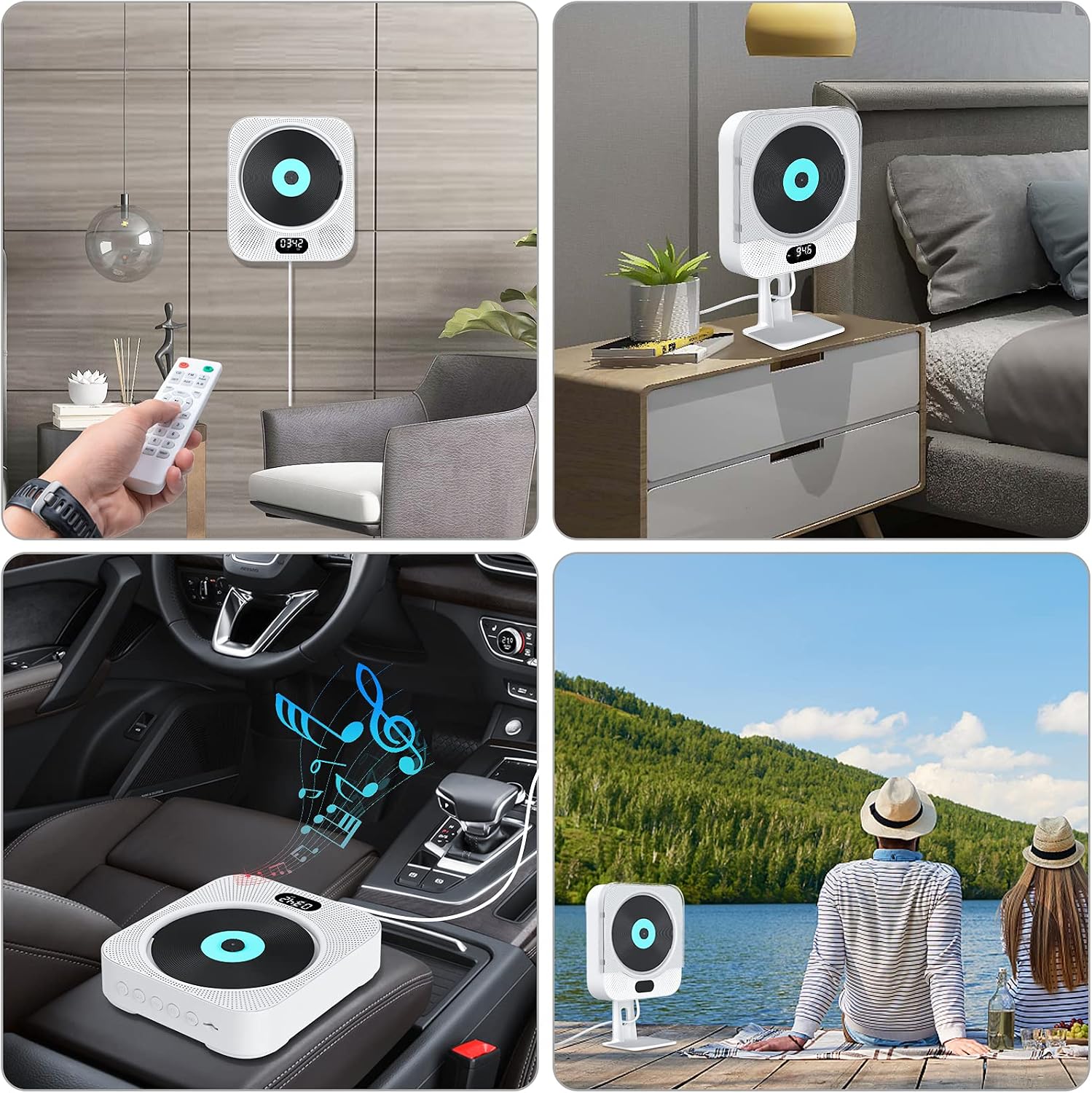 Portable CD Player for Car, Wall Mounted CD Player with Bluetooth, Gueray FM Radio CD Kpop Player with Built-in HiFi Speaker,LCD Display Remote Control AUX Input Output Jack Dust Cover for Home Gift