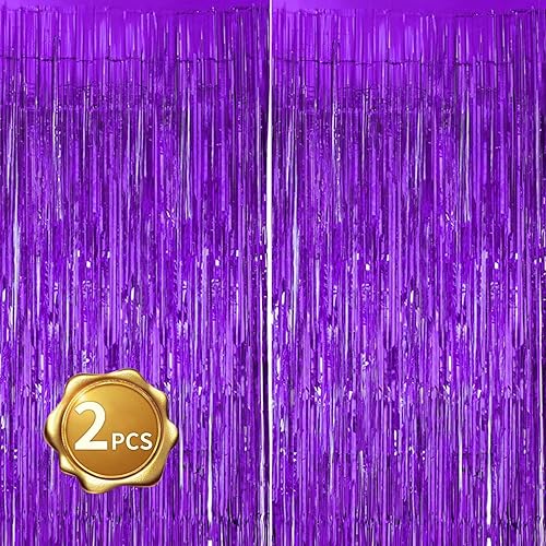 BEISHIDA 2 cortinas de oropel morado claro para puerta, cortinas de oropel para fiesta, telón de fondo de pared con flecos, fondo de pared para