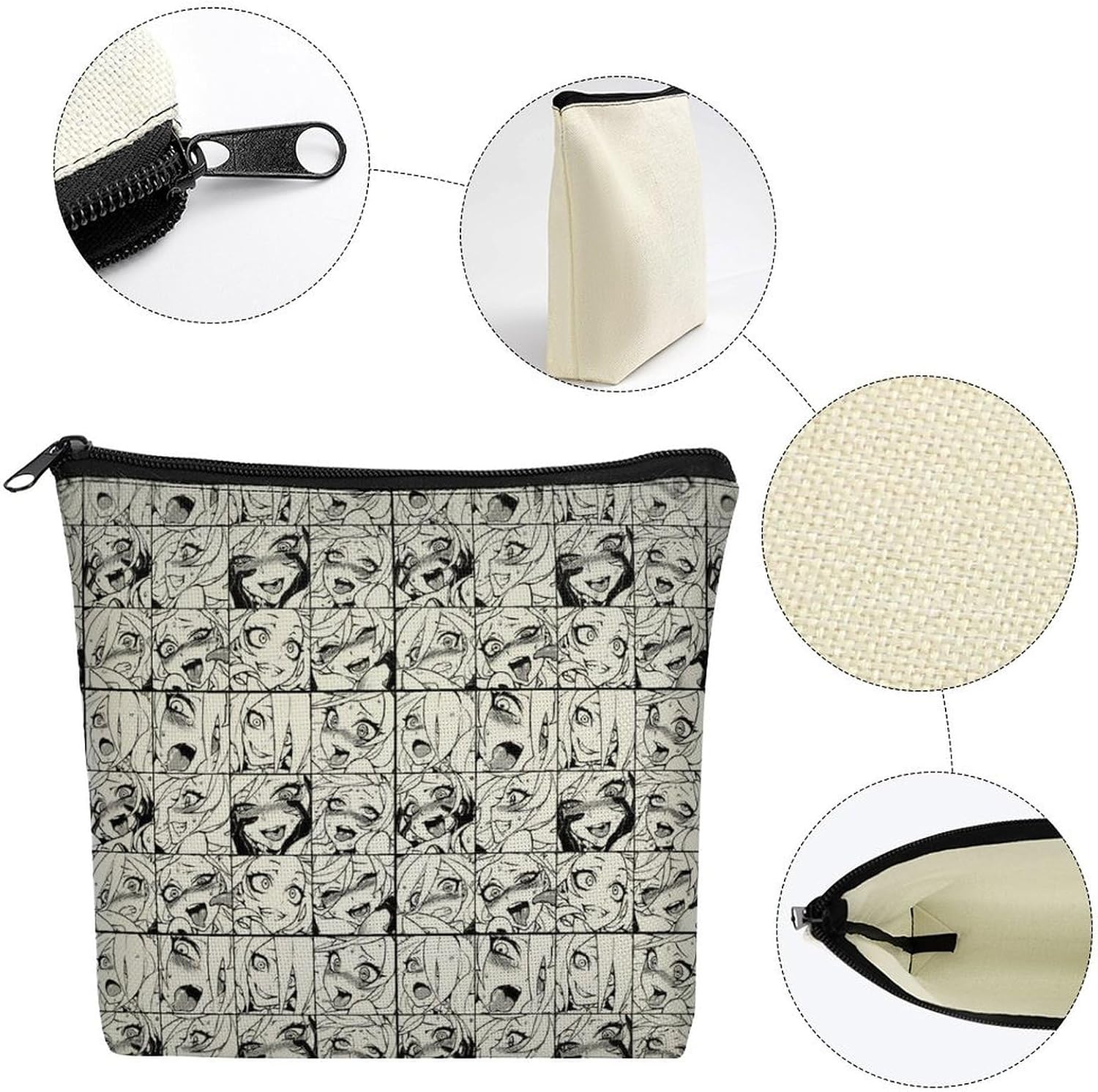 Funny Ahegao Linen Cosmetic Pouch with Secure Zipper, Lightweight Washable Multi Purpose Toiletry Storage Bag, Portable Makeup Carry Sack for Holiday Trip Daily Organiser image 3