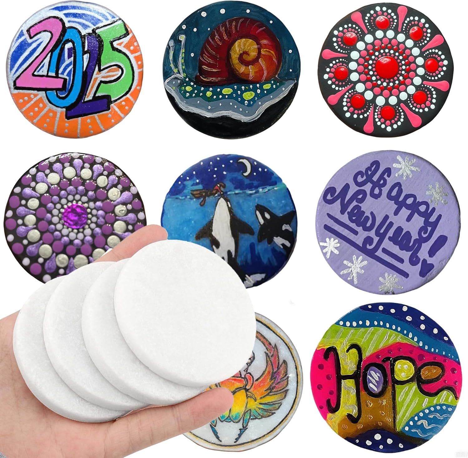 Lulonpon 120 Painting Rocks, 2 Inches White Round Rocks for Pain, Smooth Rock Bulk, Flat Rock, Natural Smooth Surface Arts and Crafting Painting Supplies