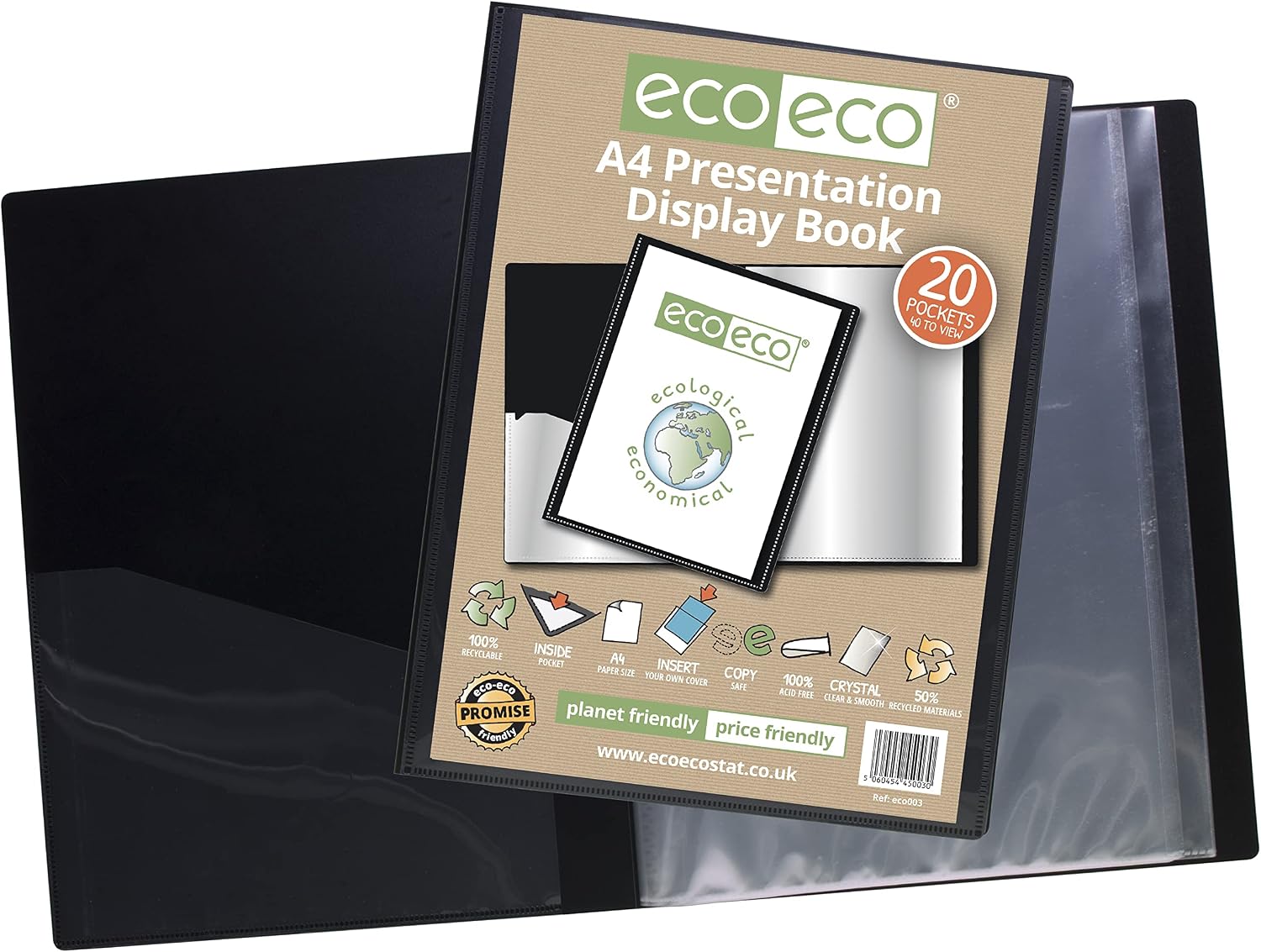 eco-eco A4 50% Recycled 20 Pocket Presentation Display Book Folder (Pack of 12), eco003x12, 20 Pockets - A4 - Image 5