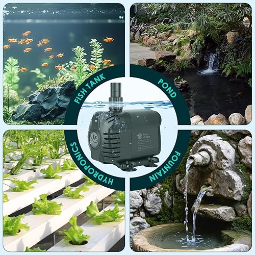 Miniatura 8 de AquaMiracle Bomba de agua sumergible de 1160 GPH con elevación de 11.5 pies de altura, bombas de acuario para pecera, fuente, cascada, estatua,