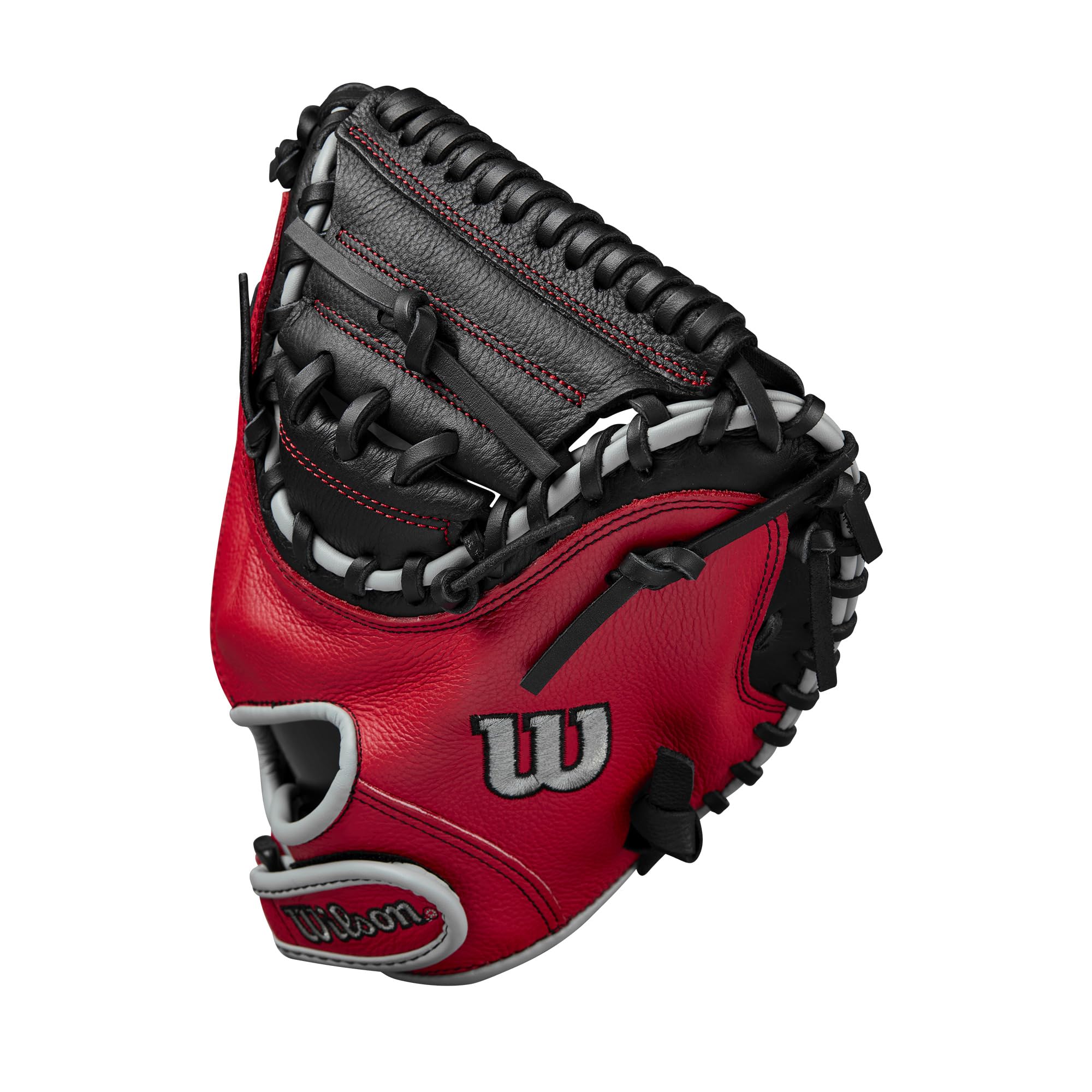 Wilson A500 Baseball-Fanghandschuh für Jugendliche, 81,3 cm, Rechtshänder, Schwarz/Rot/Grau