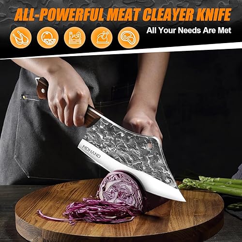 Miniatura 6 de MDHAND Juego de cuchillos de carnicero profesional de 14 piezas con bolsa de rollo, cuchillo de carne resistente, cuchillo de deshuesado, cuchillos