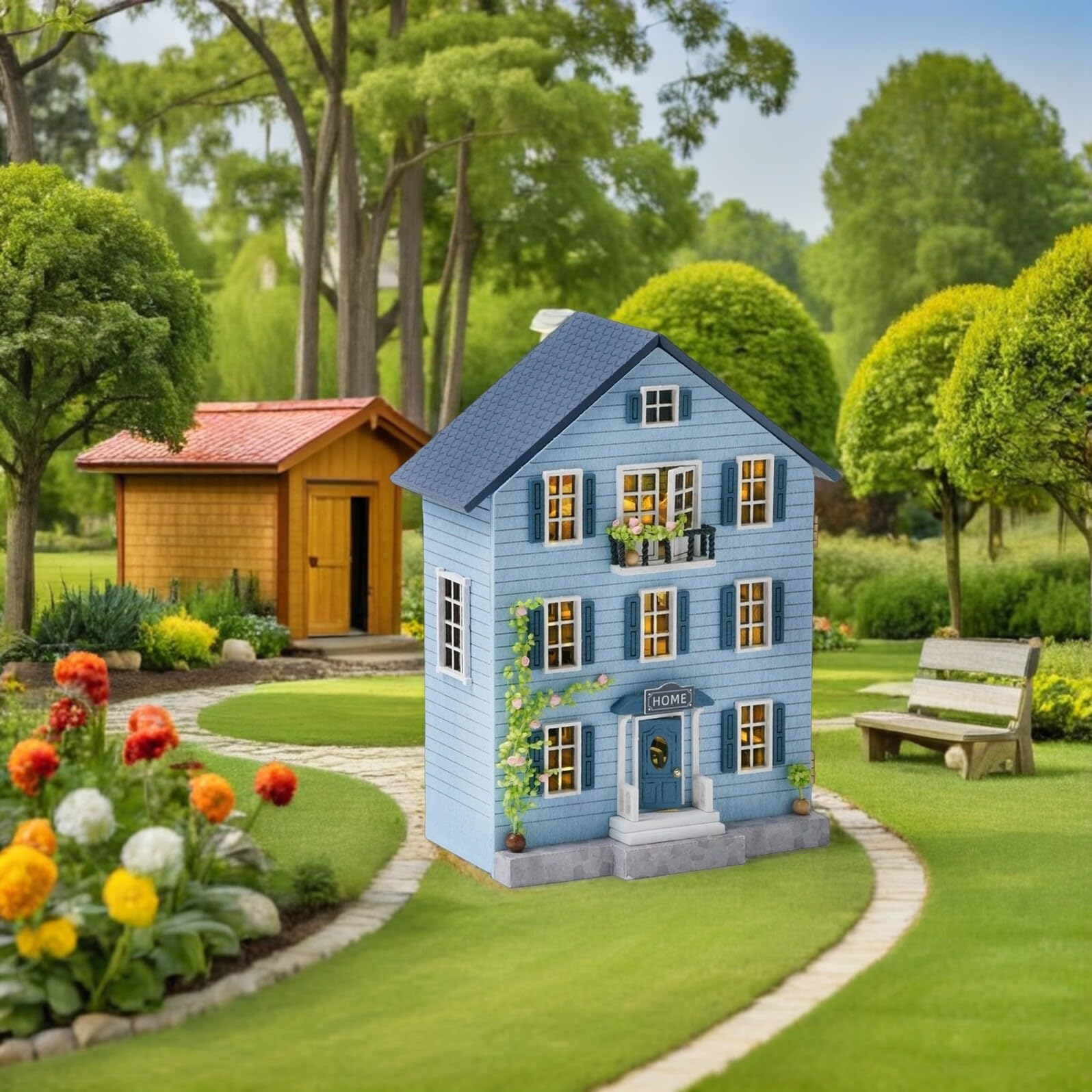 Kit per Casa delle Bambole in Miniatura in Legno con Mobili Set Fai da Te Robusto e Portatile per Decorazioni Natalizie e Lavoretti Creativi Regalo per e Appassionati