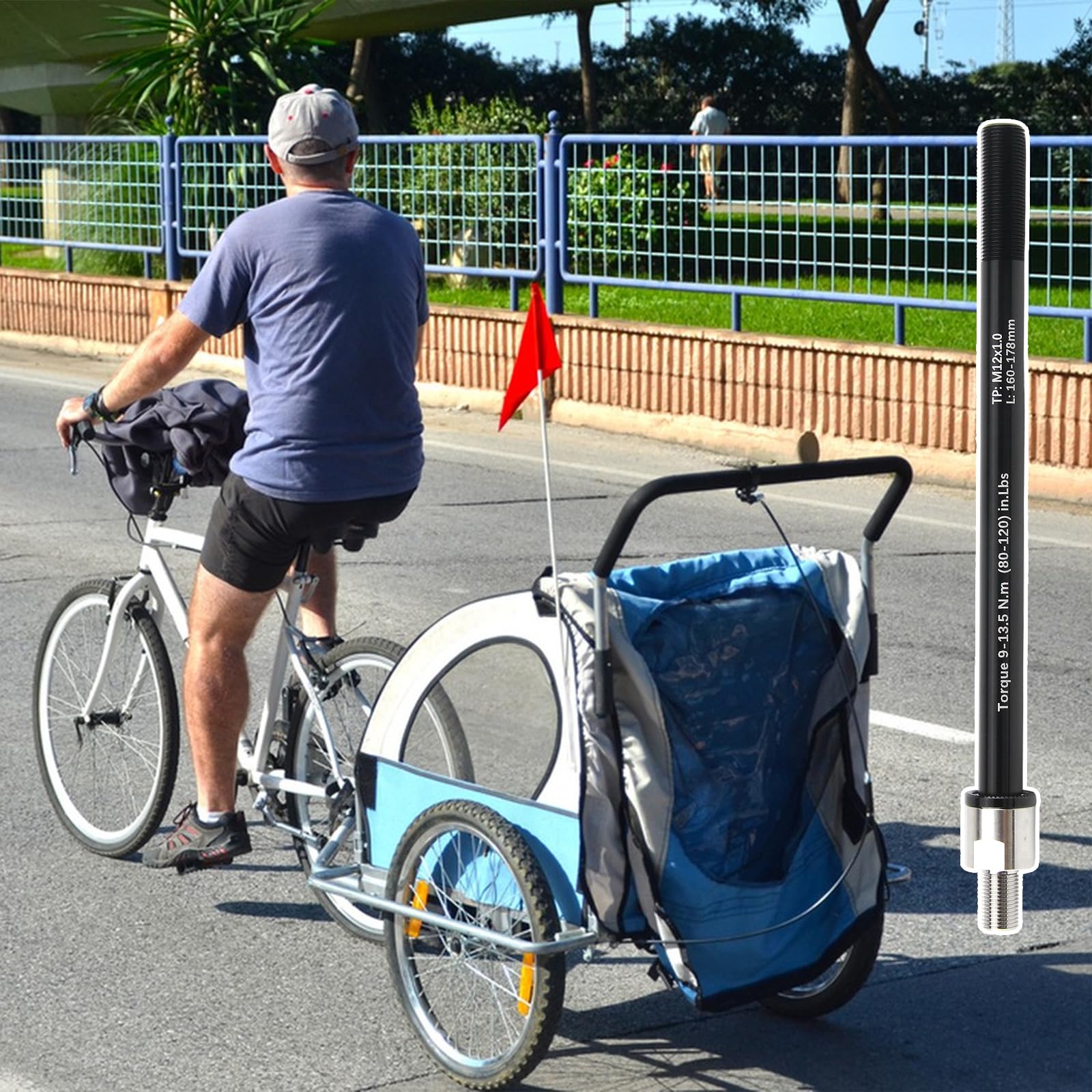 Steckachse Fahrradanhänger Adapter M12 Steckachse mit Fahrrad Achsadapter 160-178 mm Steckachsadapter Einstellbare Schaftlänge Kompatibel mit Den Meisten Fahrradanhänger Kupplungen