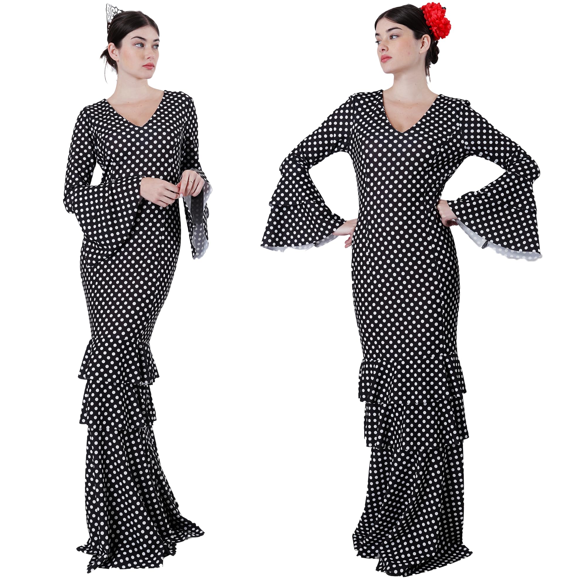 Carnavalife Disfraz flamenca talla única para mujer, Disfraz sevillana de flamenco, Disfraz chulapa andaluz, Disfraz gitana para Adultos, Vestido flamenca