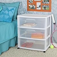 Vista 2 de Plastic Storage Drawer Cart, Medium Home Organization Storage Container with 3 Large Clear Drawers With Wheels (WHITE)