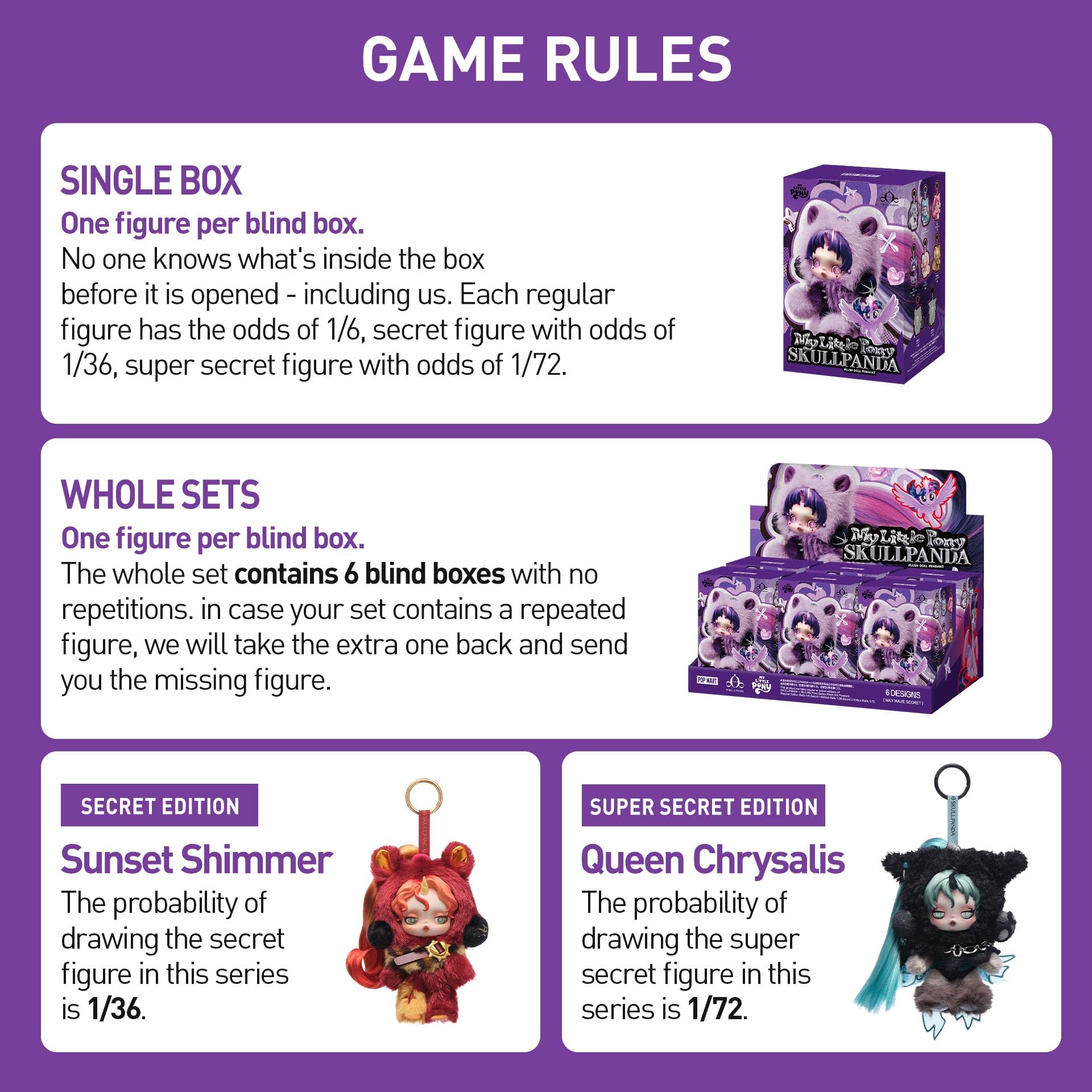 POP MART SKULLPANDA × My Little Pony Series Bambola Peluche, Portachiavi Carino Blind Box Mystery Box, Figure, Giocattoli da Collezione, Ciondoli per Borsa, Regali per le Vacanze e il Compleanno per