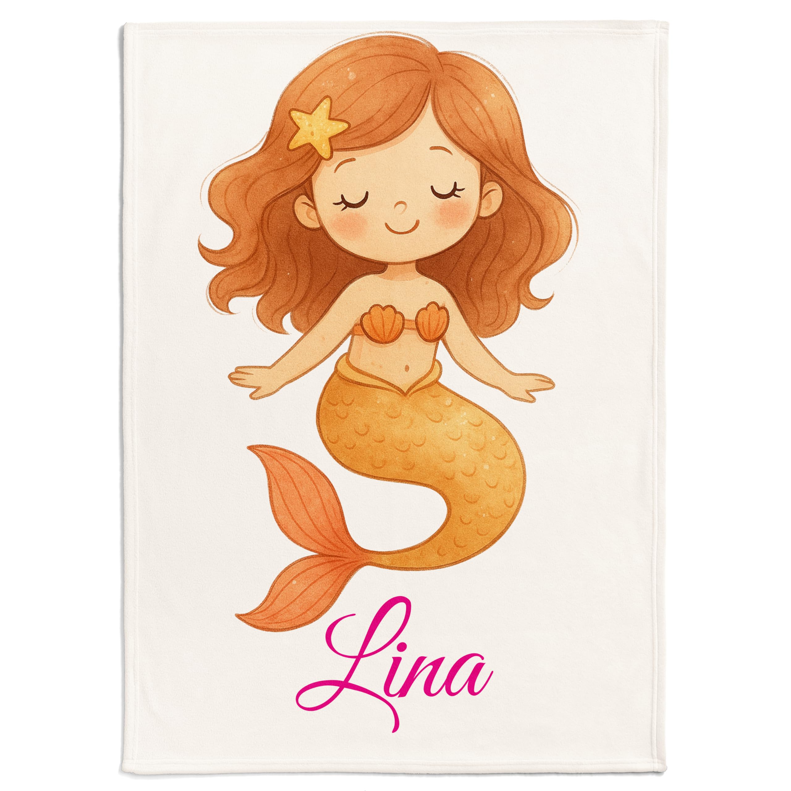 Pictogogo Personalisierte Babydecke mit Namen und Datum - Kuschelige Meilensteindecke aus Minky-Fleece, Ideal als Geburtsgeschenk (Meerjungfrau Hell)