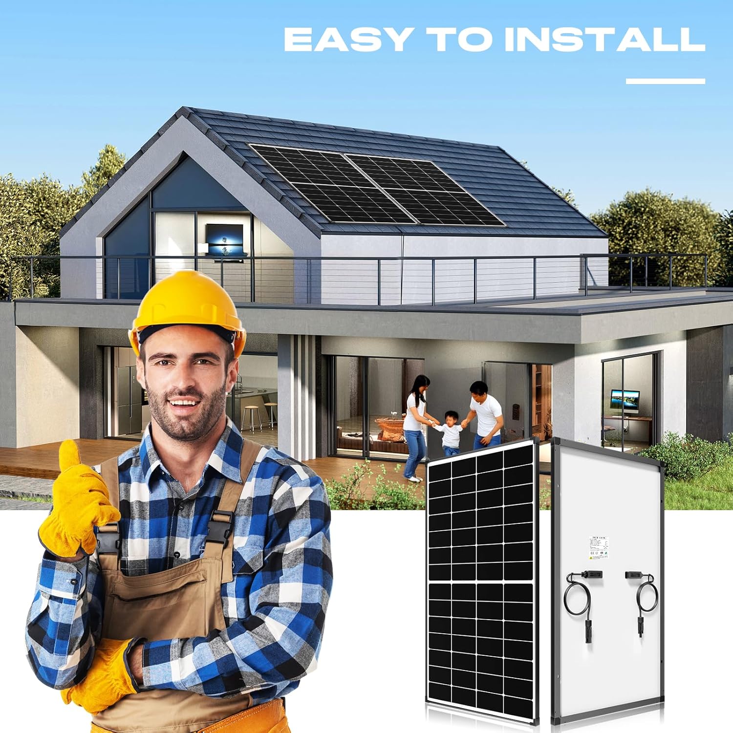 300 Watt Solar Panel 10BB N-Type 300w Solar Panels 25% High Efficiency Monocrystalline Busbar-Less Half-Cut Technology for RV Home Rooftop Power Station Off Grid Systems (300w Single Solar Panel)