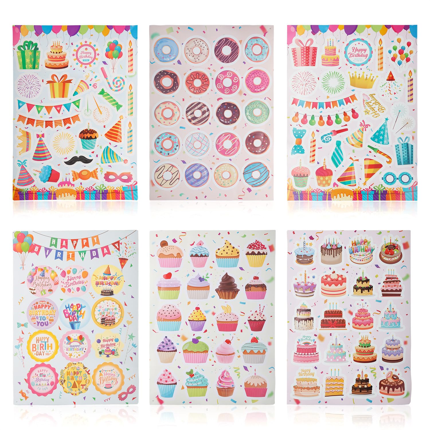 Wellrun 125PCS Fun Colourful Birthday Party Stickers,Waterproof Happy Birthday Vinyl Decals for Party Favours,Card Making,Gift Wrapping,Scrapbooking & Cupcake Decoration Supplies