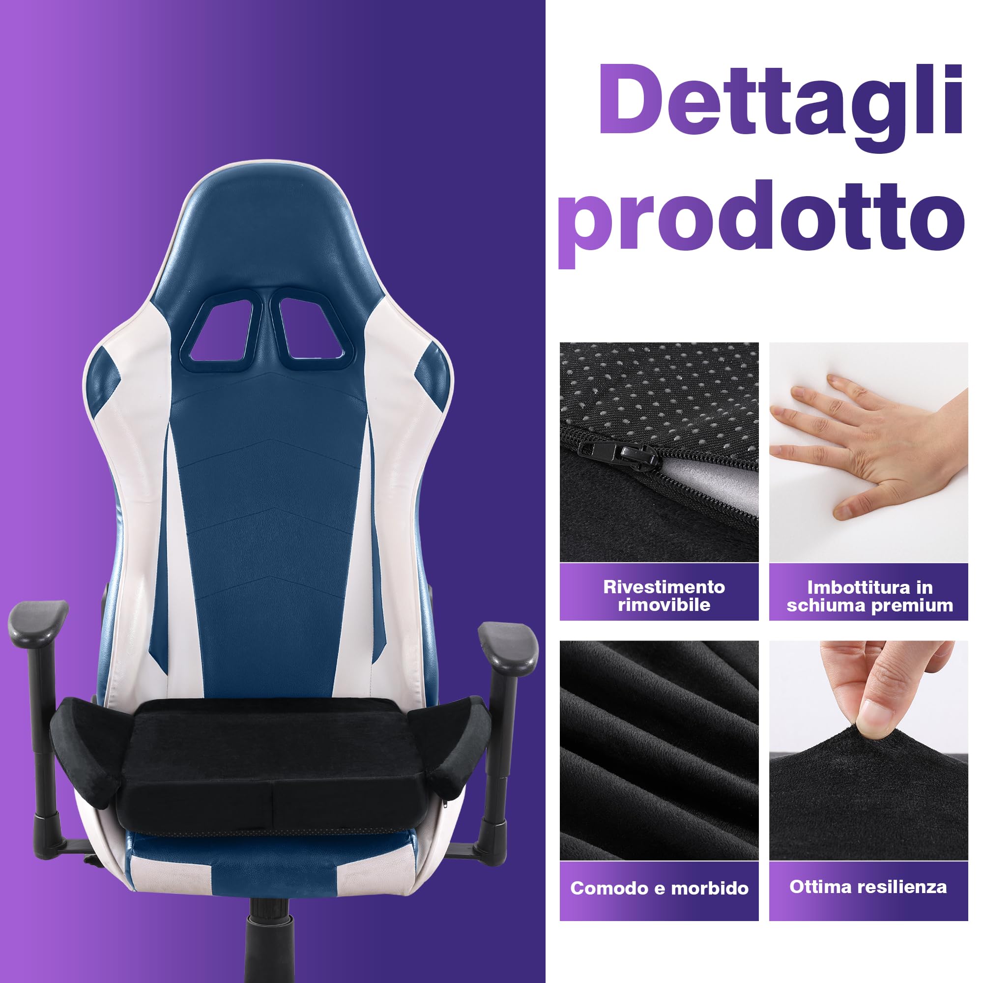Cuscino per sedia da gioco per i giocatori che rimangono seduti a lungo, cuscino antidolorifico per il coccige per la sedia da ufficio (nero)