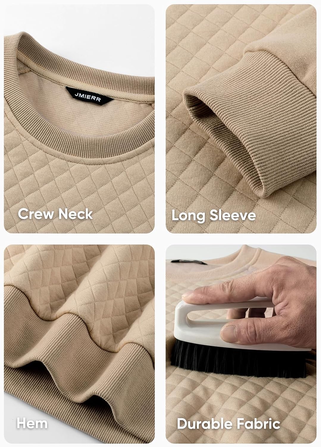 JMIERR Men's 2025 Casual Crewneck Dress Sweatshirts Pullover Fall Fleece Diamond Texture Warm Winter Comfy Long Sleeve - Image 6