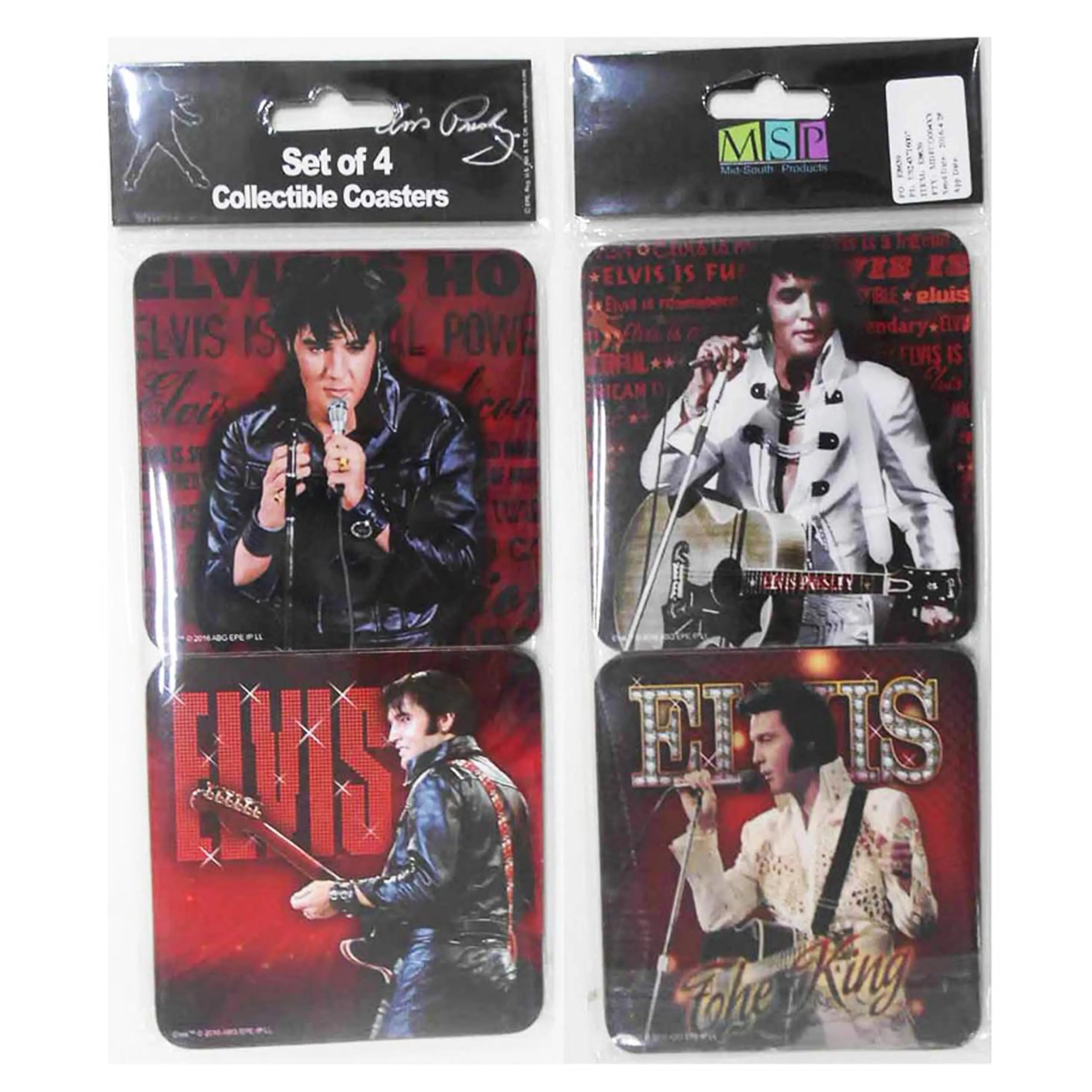Midsouth Products Red Mid-South Products Elvis Coaster Set, Drink Coasters Set Of 4, ‘68 Name Design