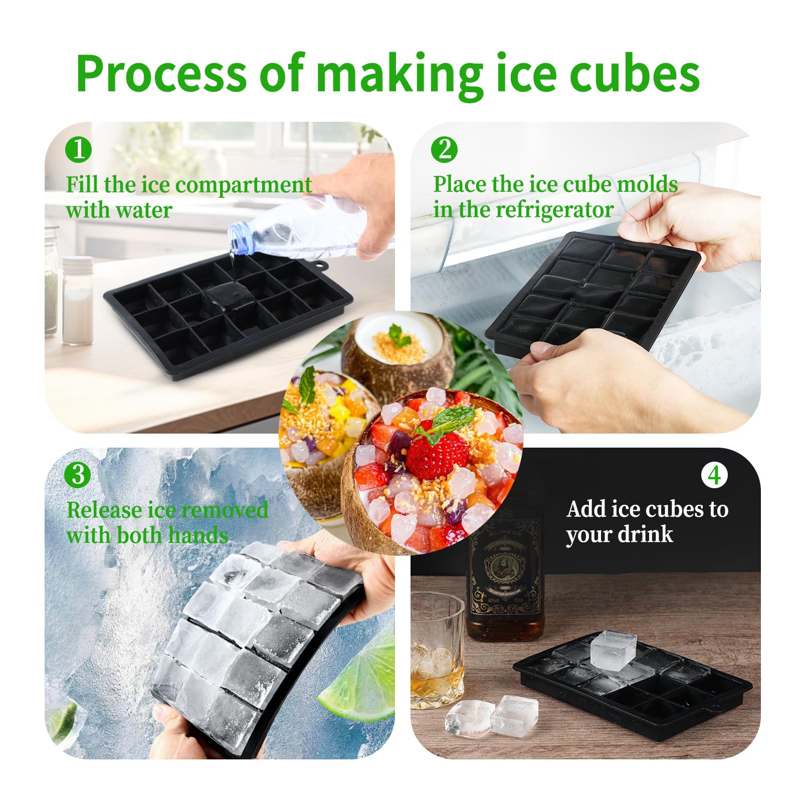 Stampo Silicone Per Ghiaccio - 3 Stampini Con Coperchio - Senza BPA - Per Cocktail E Bevande - Foto 9